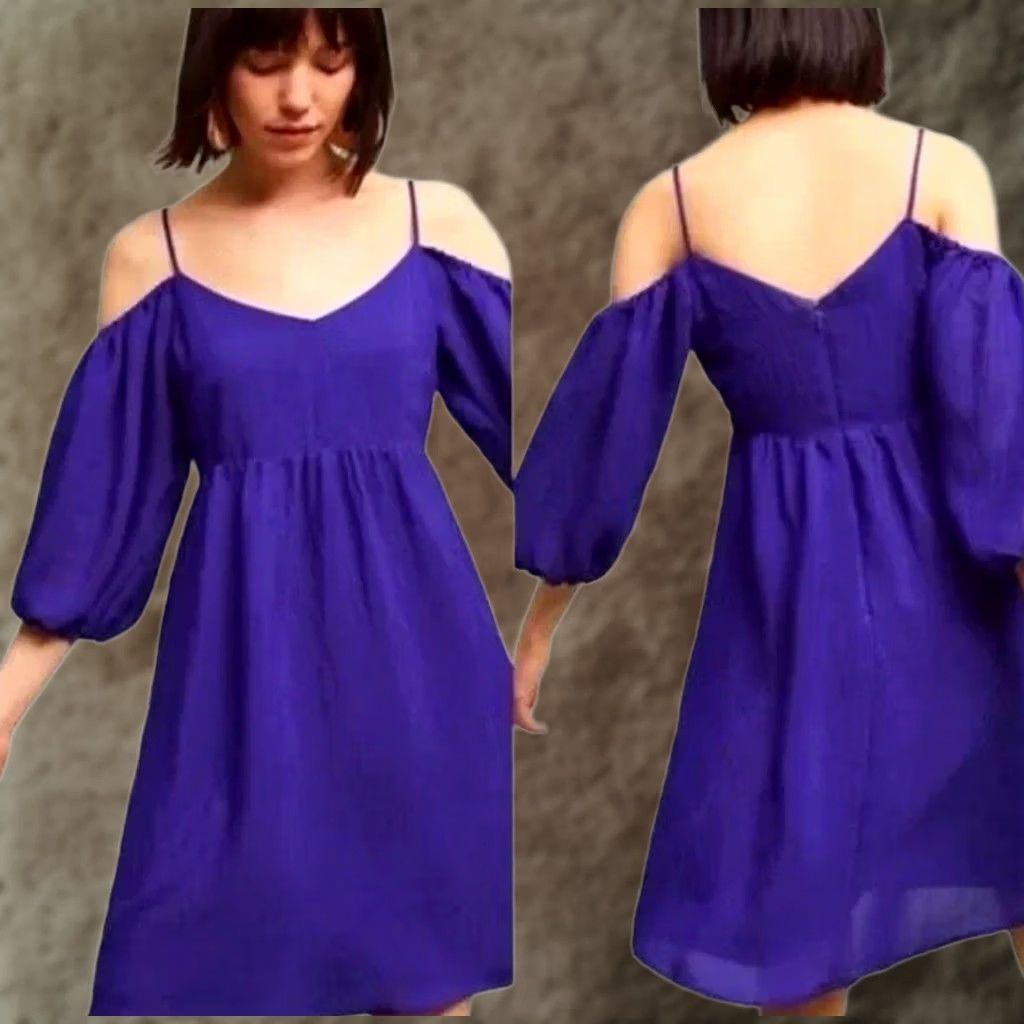 Anthropologie Moulinette Soeurs Carina Dress Off the Shoulder Blue Purple Anthropologie Dress Size S Womens Size S / US 4 / IT 40 - 1 Thumbnail