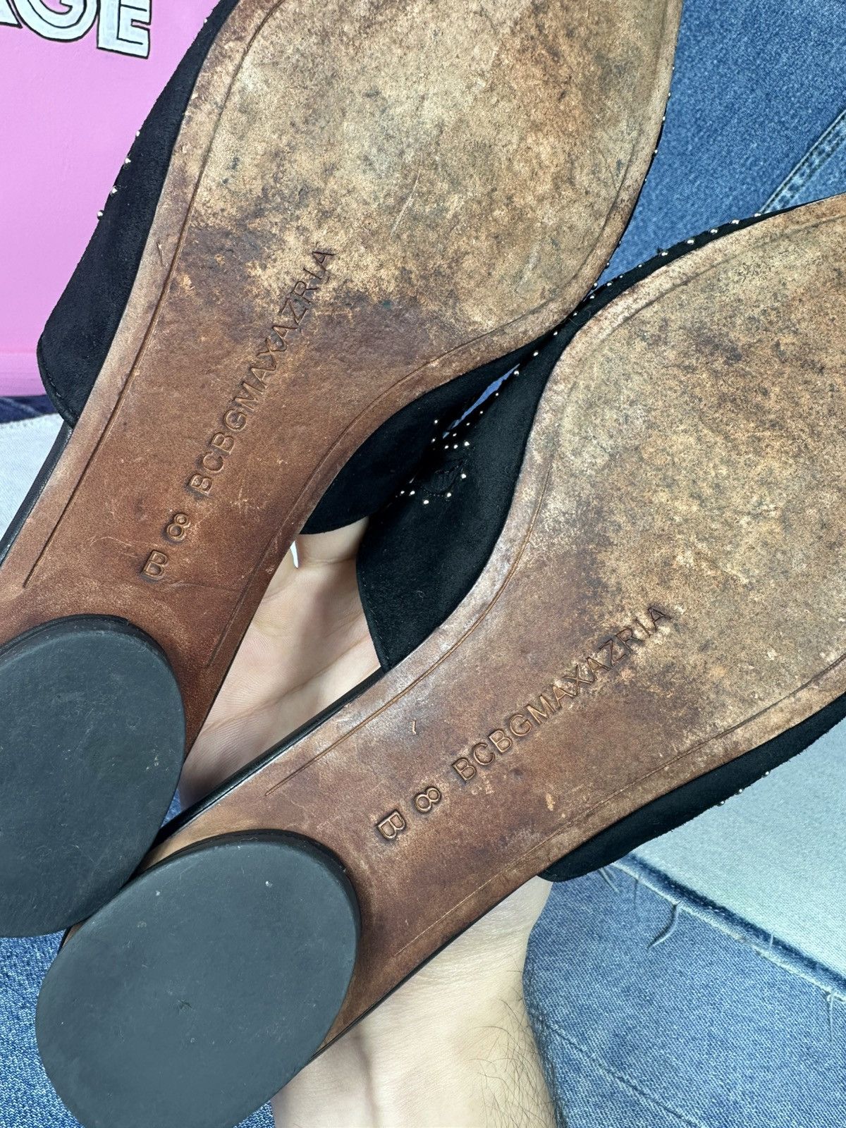 Bcbgmaxazria BCBGMAXAZRIA Nola Mules Suede Leather Black Flat Size US 8.5 / IT 38.5 - 16 Thumbnail