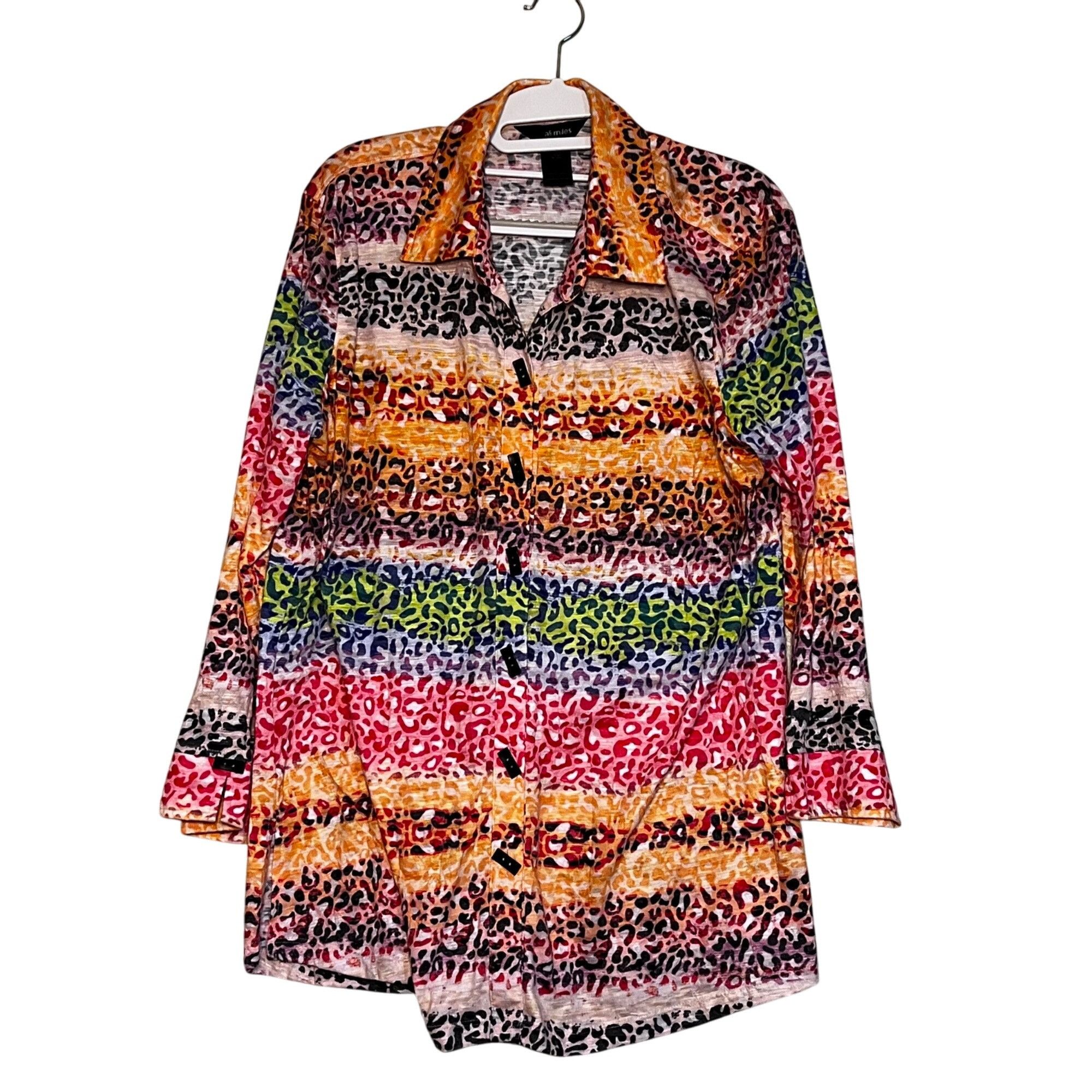 Other Ali Miles Women's Rainbow Leopard Burnout Button Shirt L Art Size L / US 10 / IT 46 - 2 Thumbnail