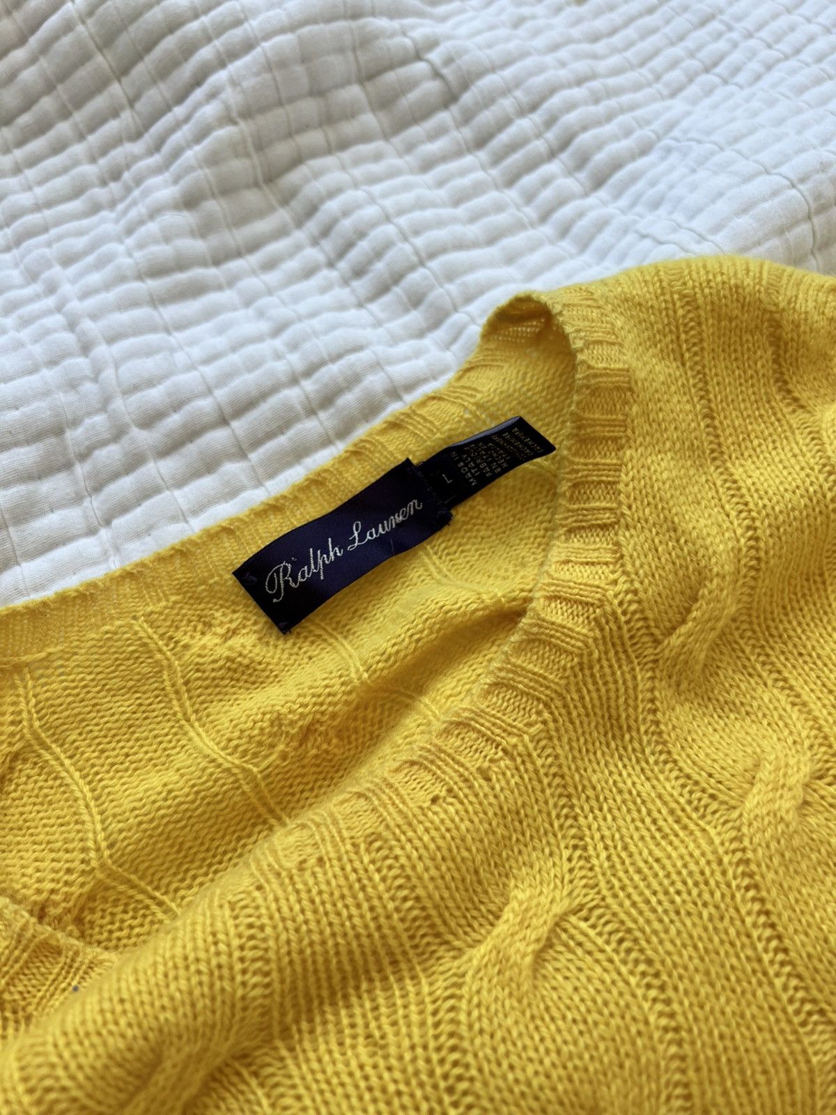 Ralph Lauren Purple Label 1095USD TIMELESS Yellow Cable-Knit Cashmere Sweater Size US L / EU 52-54 / 3 - 6 Thumbnail