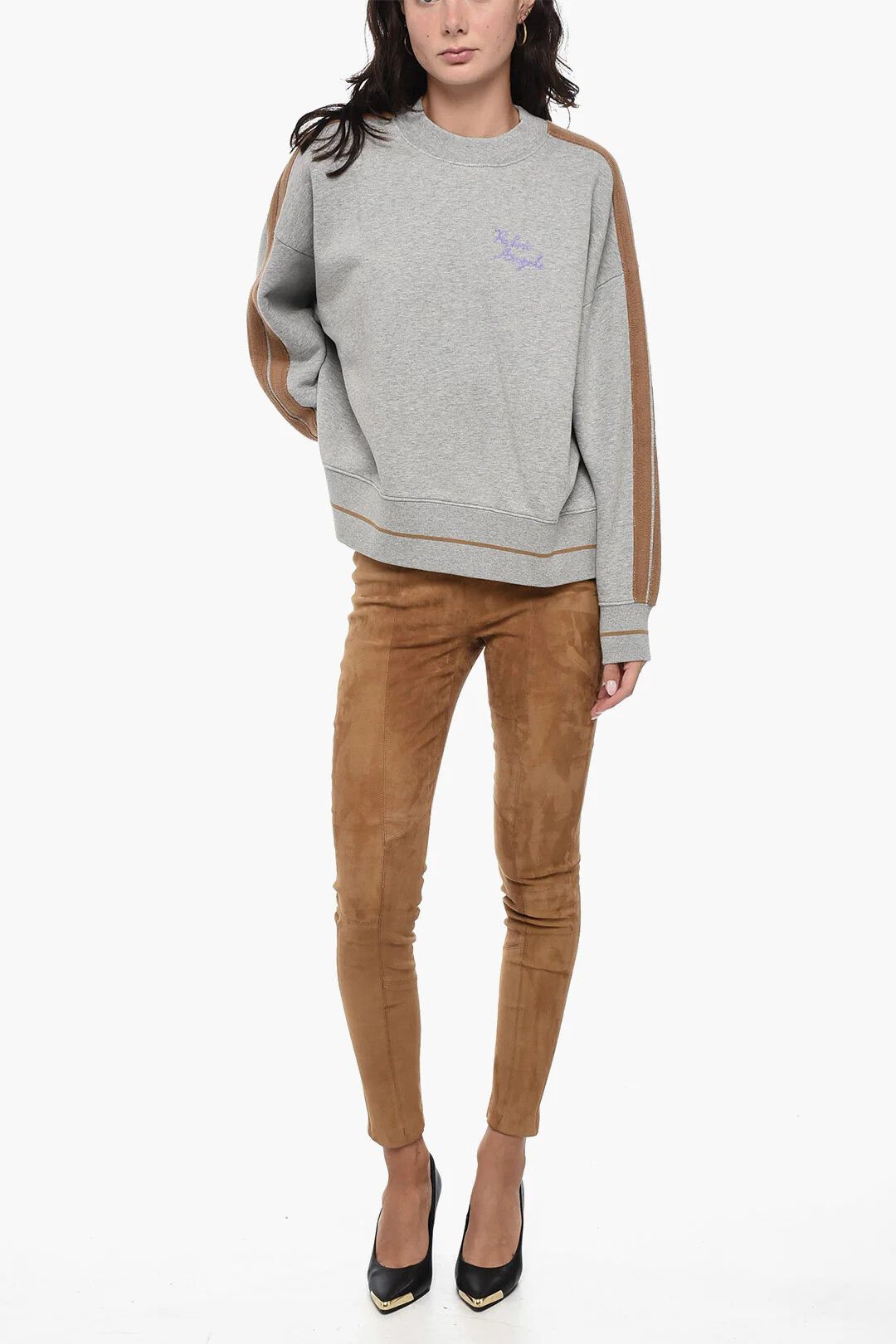 Palm Angels og1mm0326 Embroidered Crewneck Sweatshirt in Grey Size XXS / US 00 / IT 34 - 4 Thumbnail