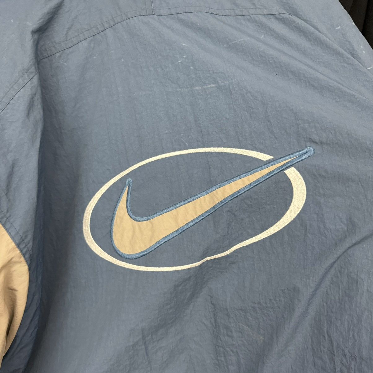 Nike × Vintage Vintage Nike Central Swoosh Bomber Jacket 90s y2k beige blue Size US M / EU 48-50 / 2 - 12 Thumbnail