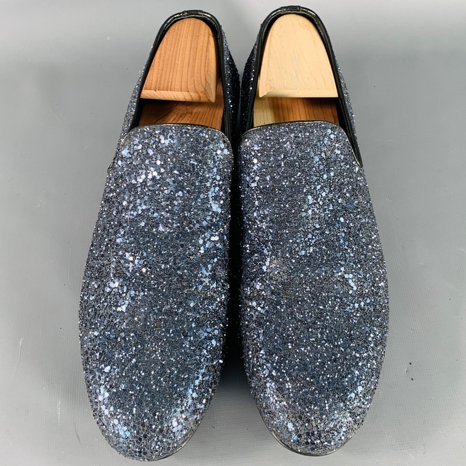 Jimmy Choo JIMMY CHOO Thame Grey Black Glitter Leather Slip On Loafers Size US 9 / EU 42 - 4 Thumbnail