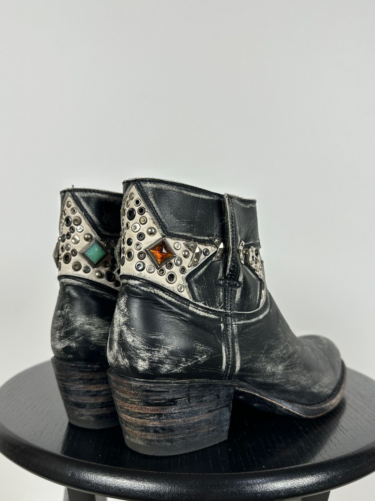 Sendra Sendra Distressed Leather Studded Western Ankle Biker Boots Size US 7 / IT 37 - 7 Thumbnail