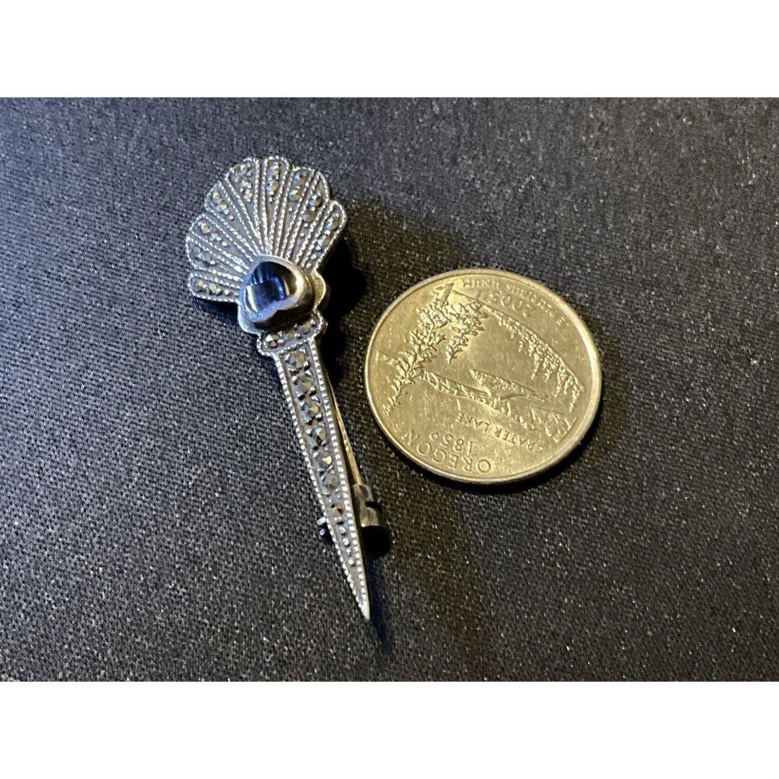 MCM 925 Marcasite and Onyx MCM Brooch Size ONE SIZE - 2 Thumbnail