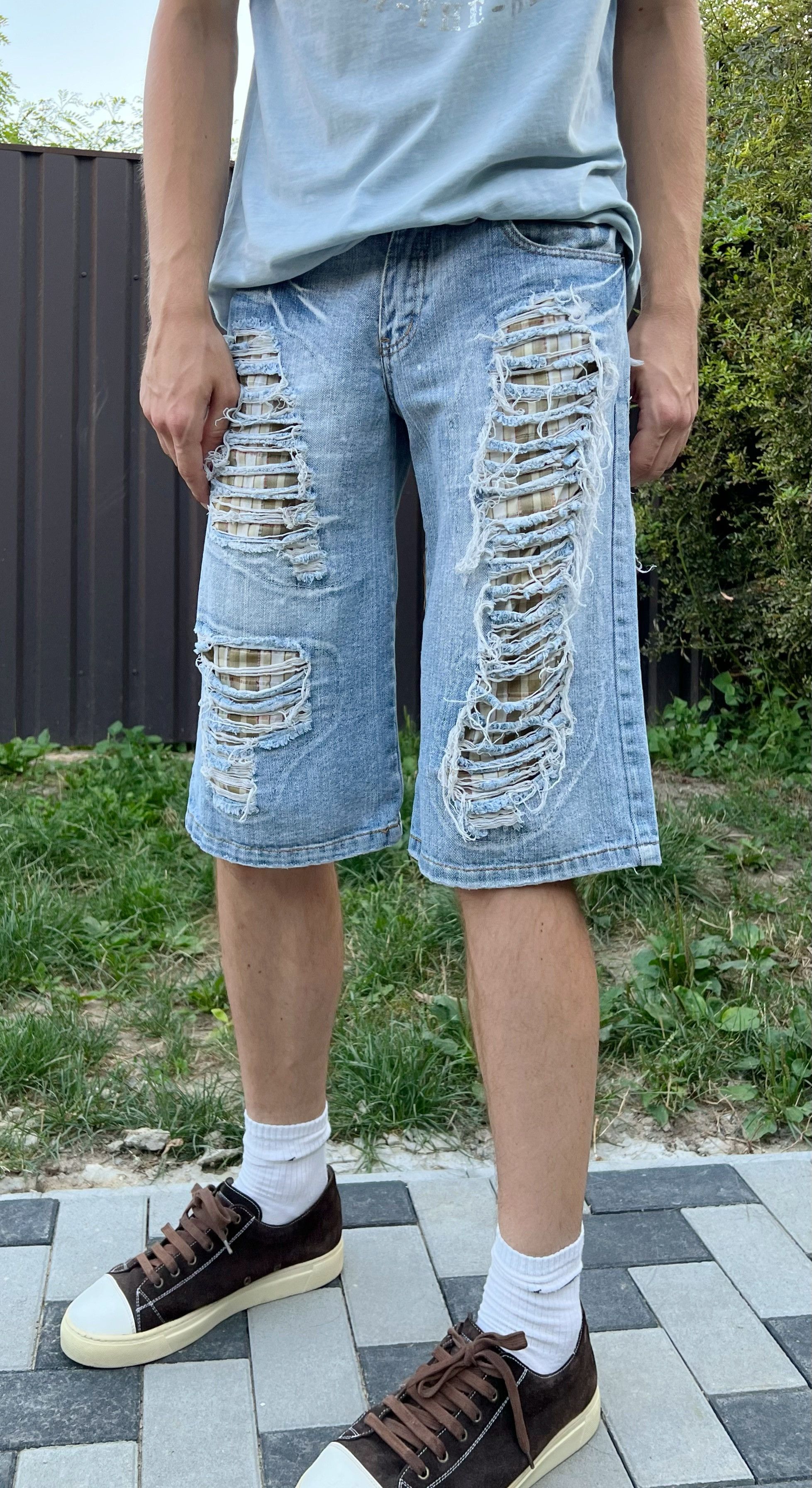 Japanese Brand 🥶Y2K Vintage Ripped Distressed Thrashed Denim Long Shorts Size US 30 / EU 46 - 3 Thumbnail