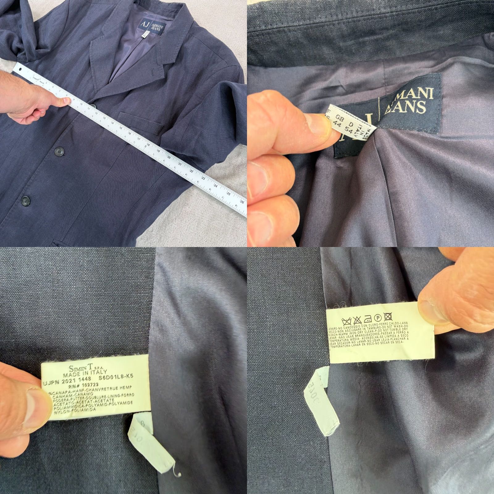Vintage VINTAGE Armani Jeans AJ Sports Coat Blazer Jacket Men US38 Navy Hemp Three-Button Single-Breasted Notch Lapel 90s Classic Designer Preppy Italy Mens Size 46R - 9 Thumbnail