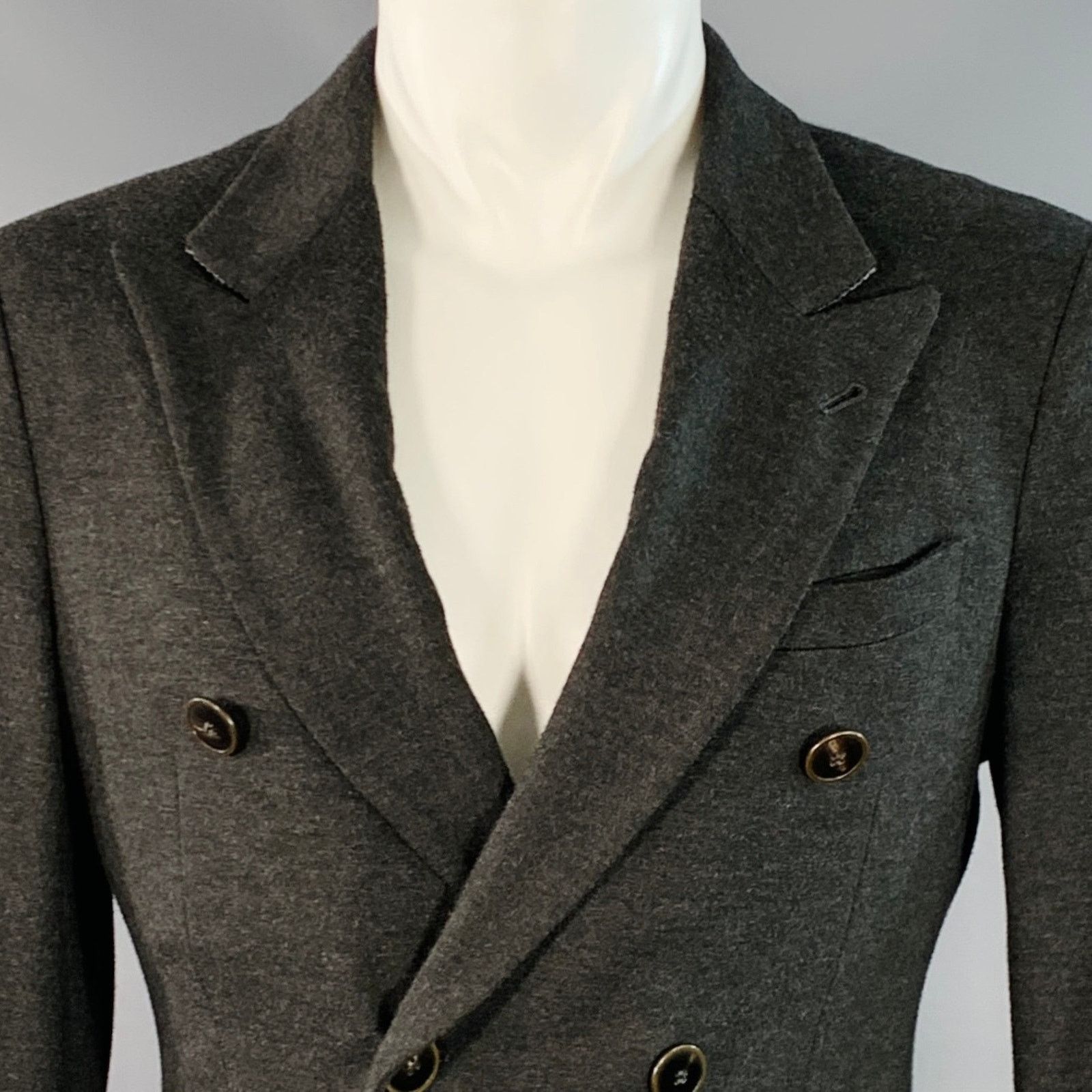 Giorgio Armani Size 38 Grey Viscose Blend Double Breasted Peak Lapel Jacket Size US M / EU 48-50 / 2 - 2 Thumbnail