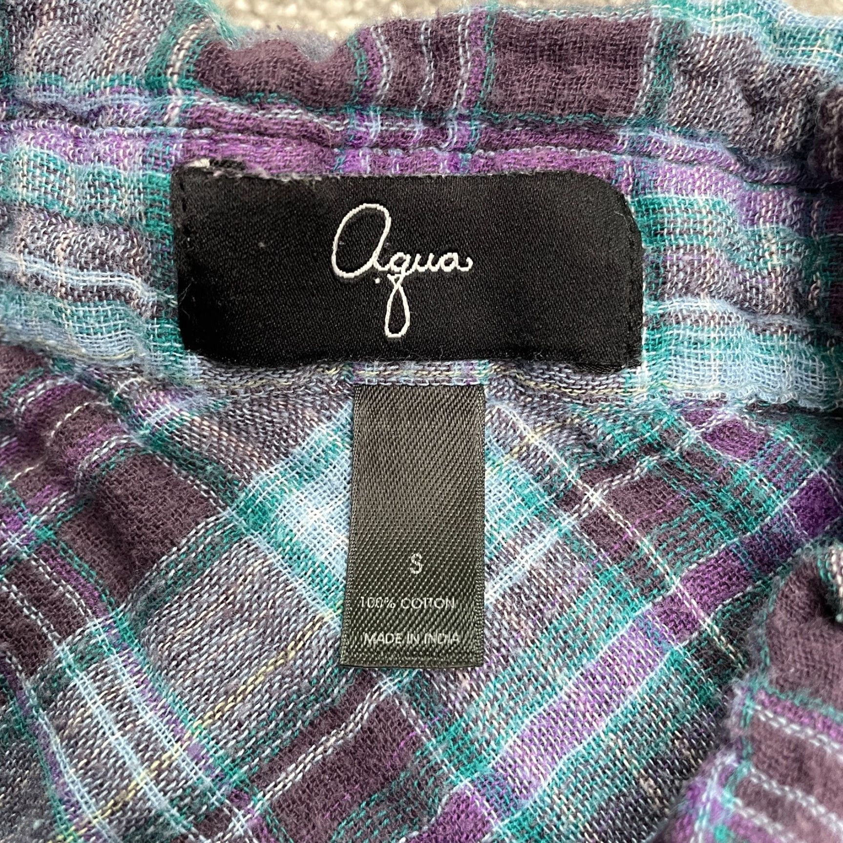 AQUA Aqua by Bloomingdale's Button-Down Shirt Women Small Multicolor Plaid Long Sleeve Size S / US 4 / IT 40 - 6 Thumbnail