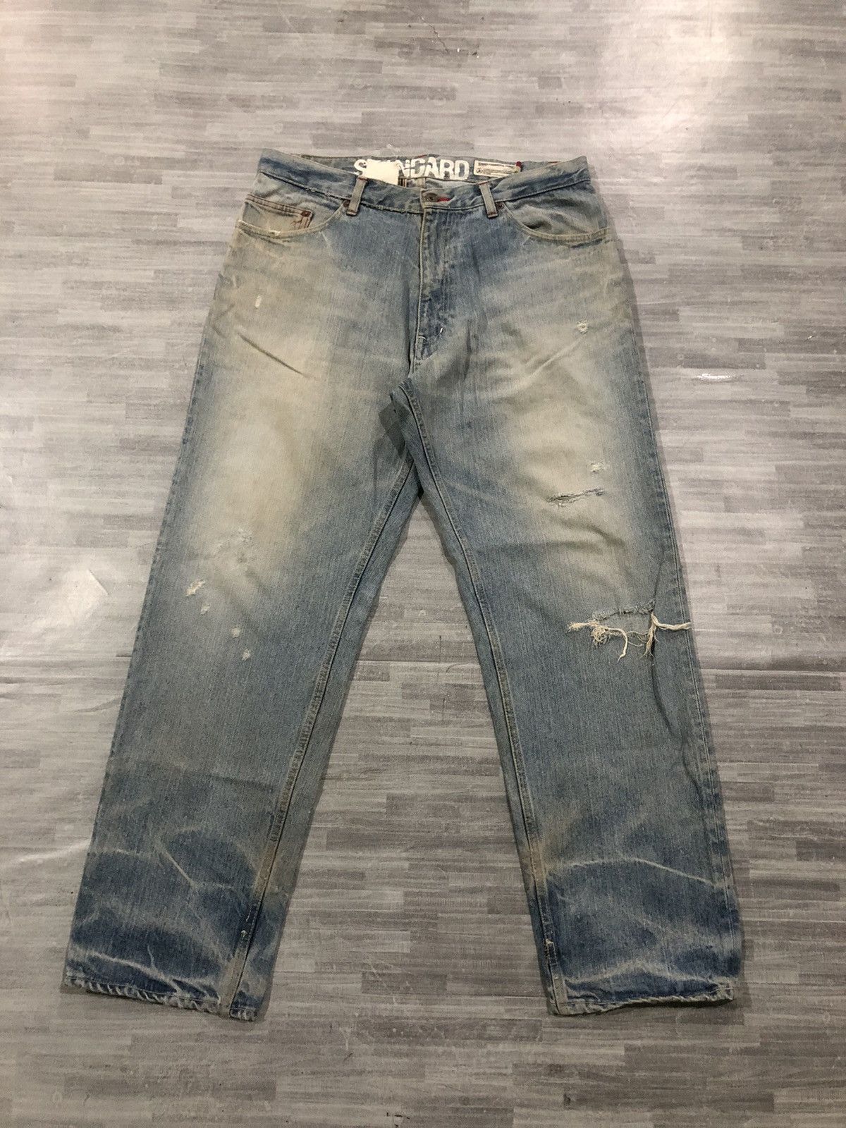 image of Distressed Denim x Vintage Scanner Fundamental Jeans Disteressed in Blue, Men's (Size 35)