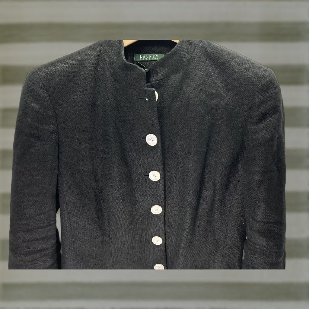 Ralph Lauren Lauren Ralph Lauren Linen Jacket Blazer Women Sz Medium Black Button Band Collar Size M / US 6-8 / IT 42-44 - 1 Thumbnail