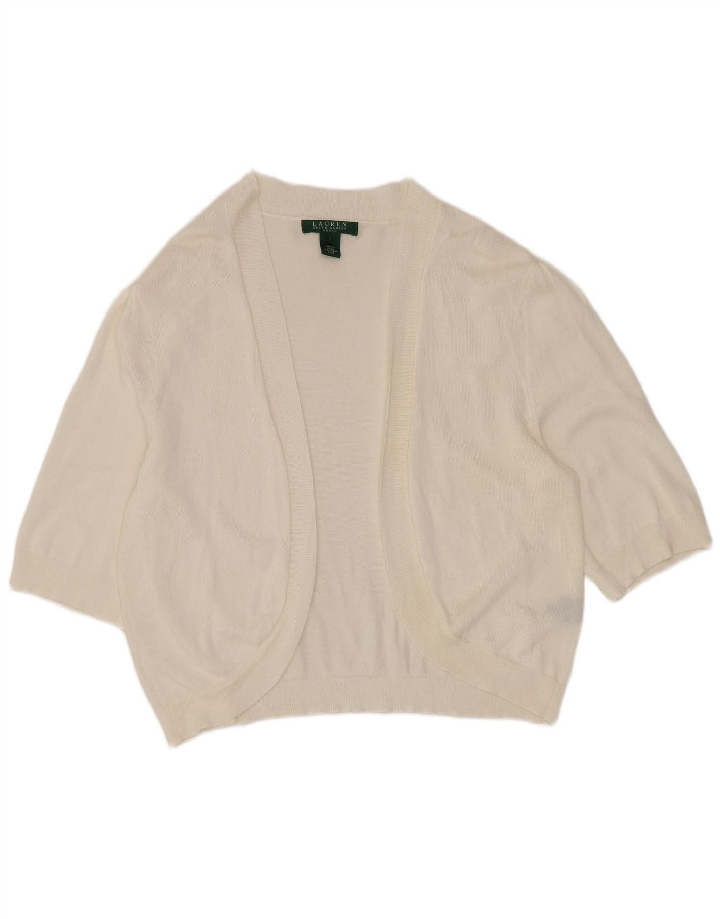 Ralph Lauren Womens Short Sleeve Open Cardigan Sweater UK 16 Large White Size M / US 6-8 / IT 42-44 - 1 Thumbnail