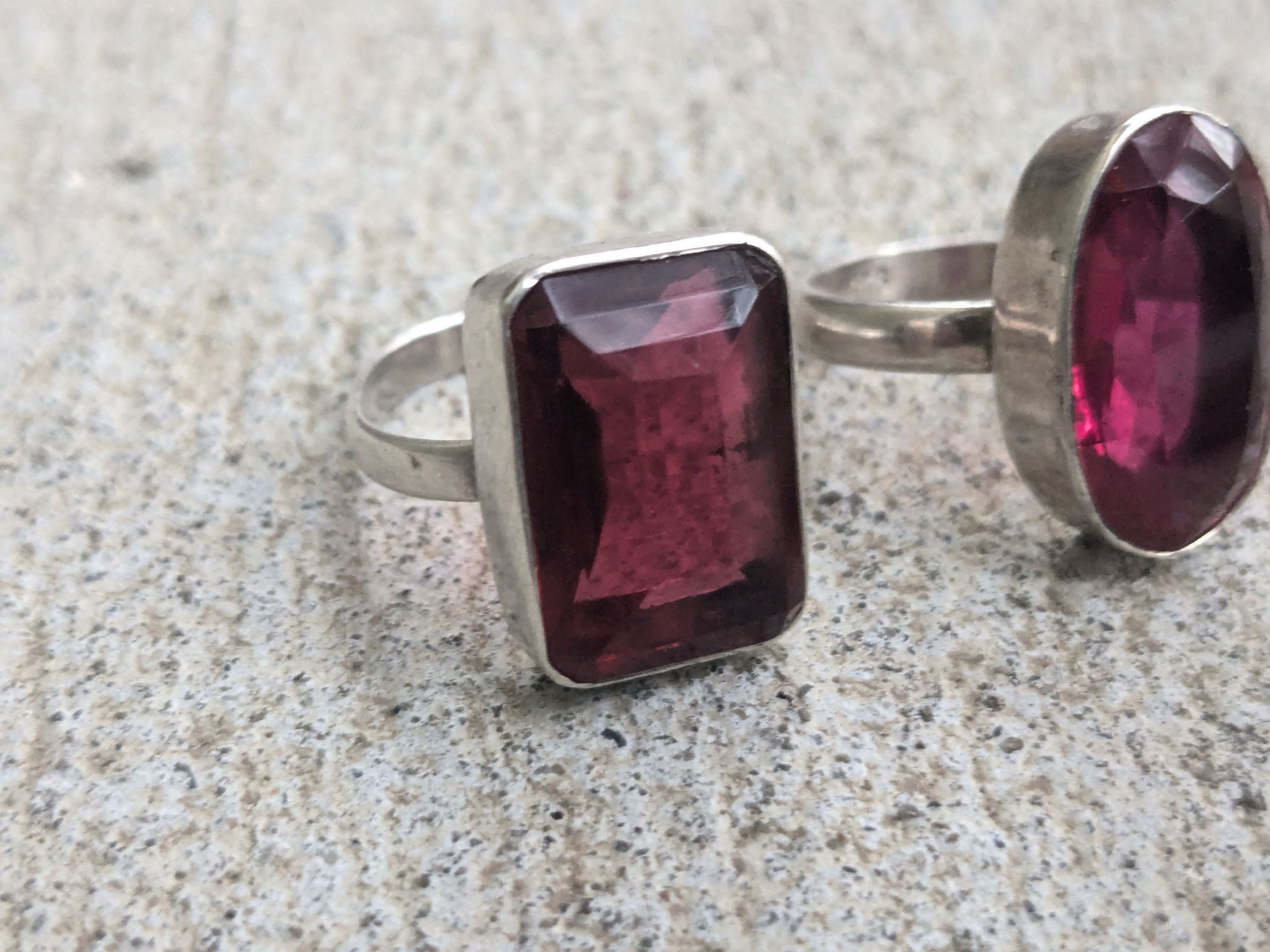 Jewelry × Vintage Vintage Sterling Silver Ring Red Glass 6.5 8.5 Rectangle Size ONE SIZE - 4 Thumbnail