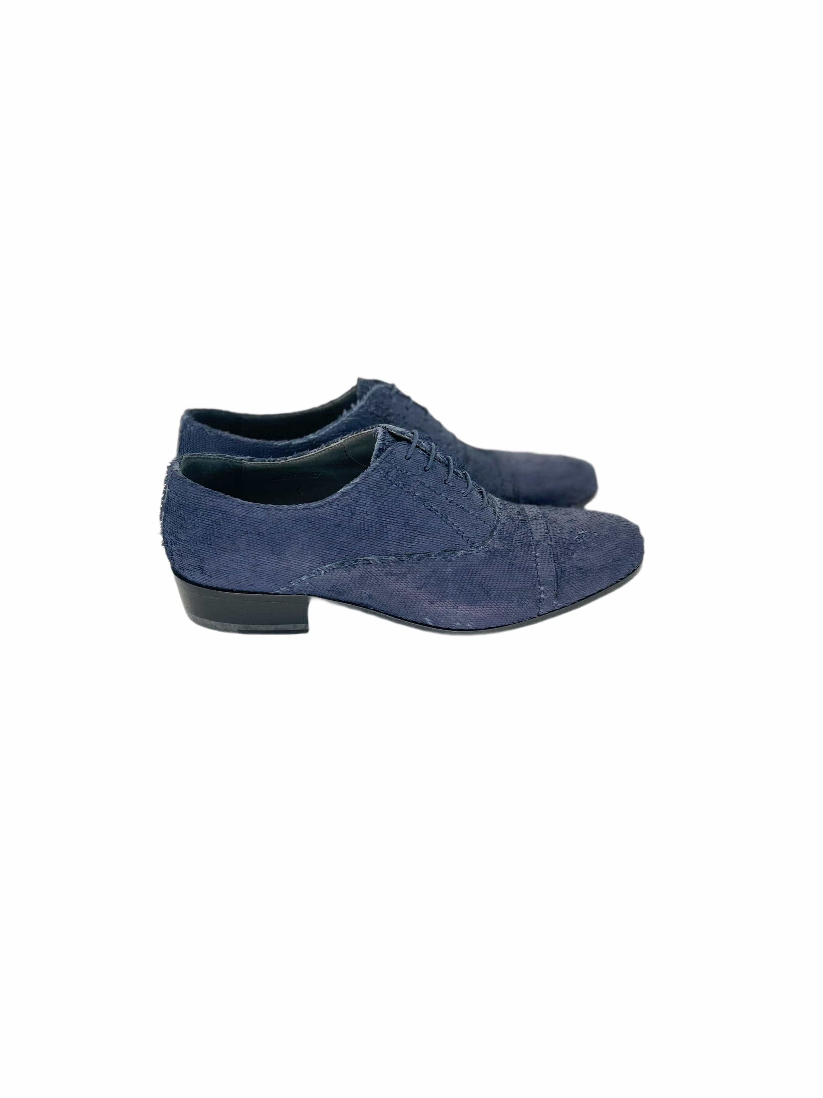 Lanvin Lanvin Blue Distressed leather Oxford Shoe Size US 6 / EU 39 - 2 Thumbnail