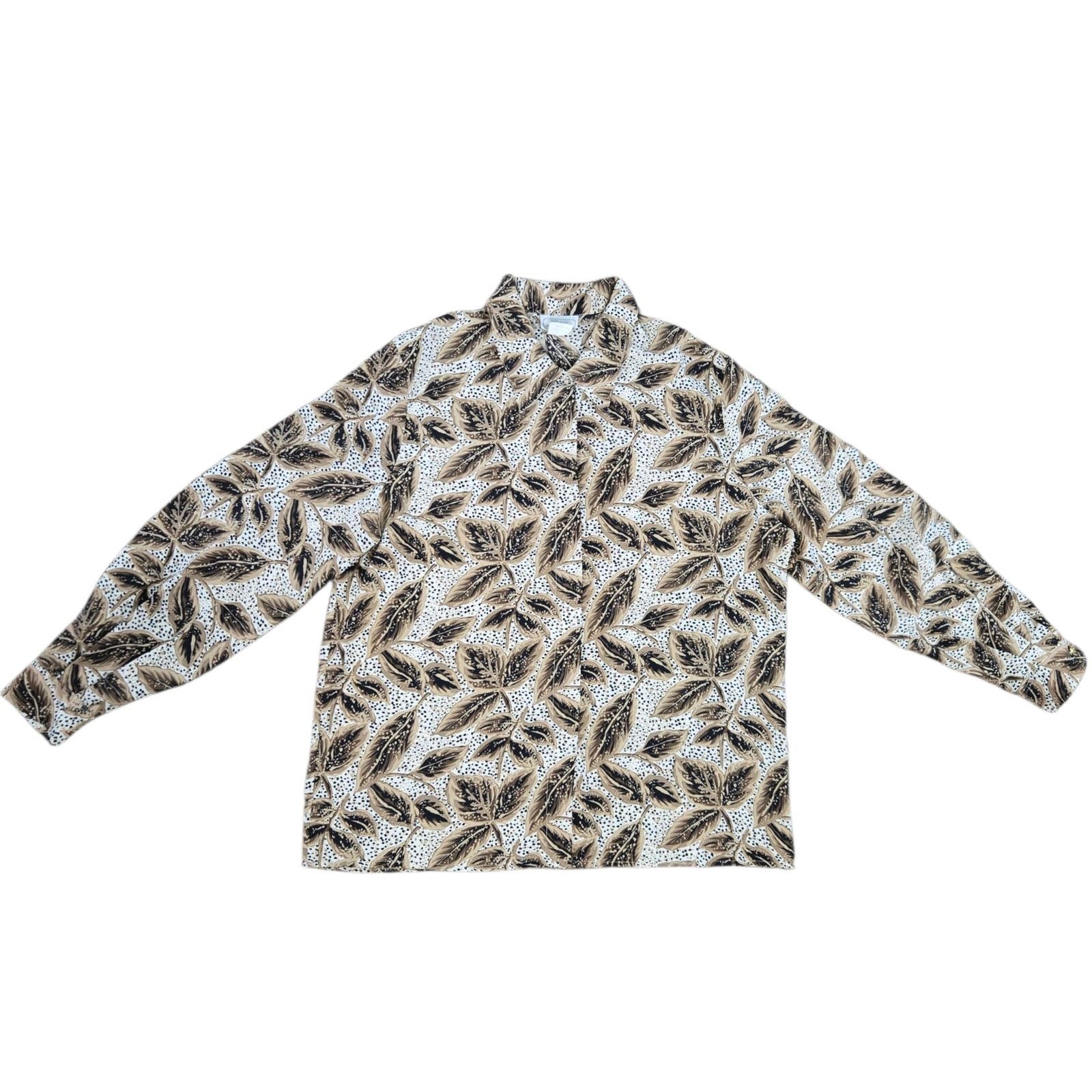 Vintage 1980s Vintage Leaf Print Blouse Poplin Blouse Size 16 Size XXL / US 16-18 / IT 52-54 - 8 Thumbnail
