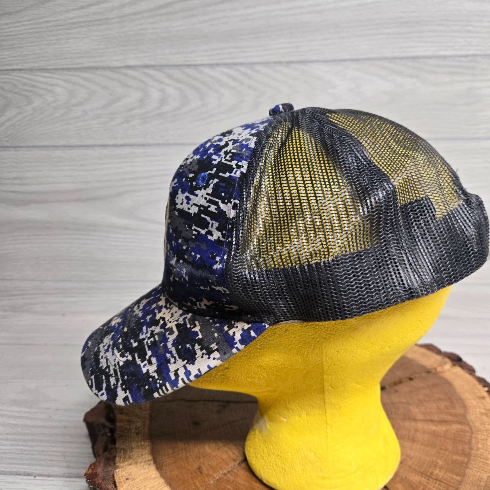 Port Authority Bruins Hat Trucker Cap Snap-back Blue White Blacksburg VA Virginia Digital Camo Size ONE SIZE - 4 Thumbnail