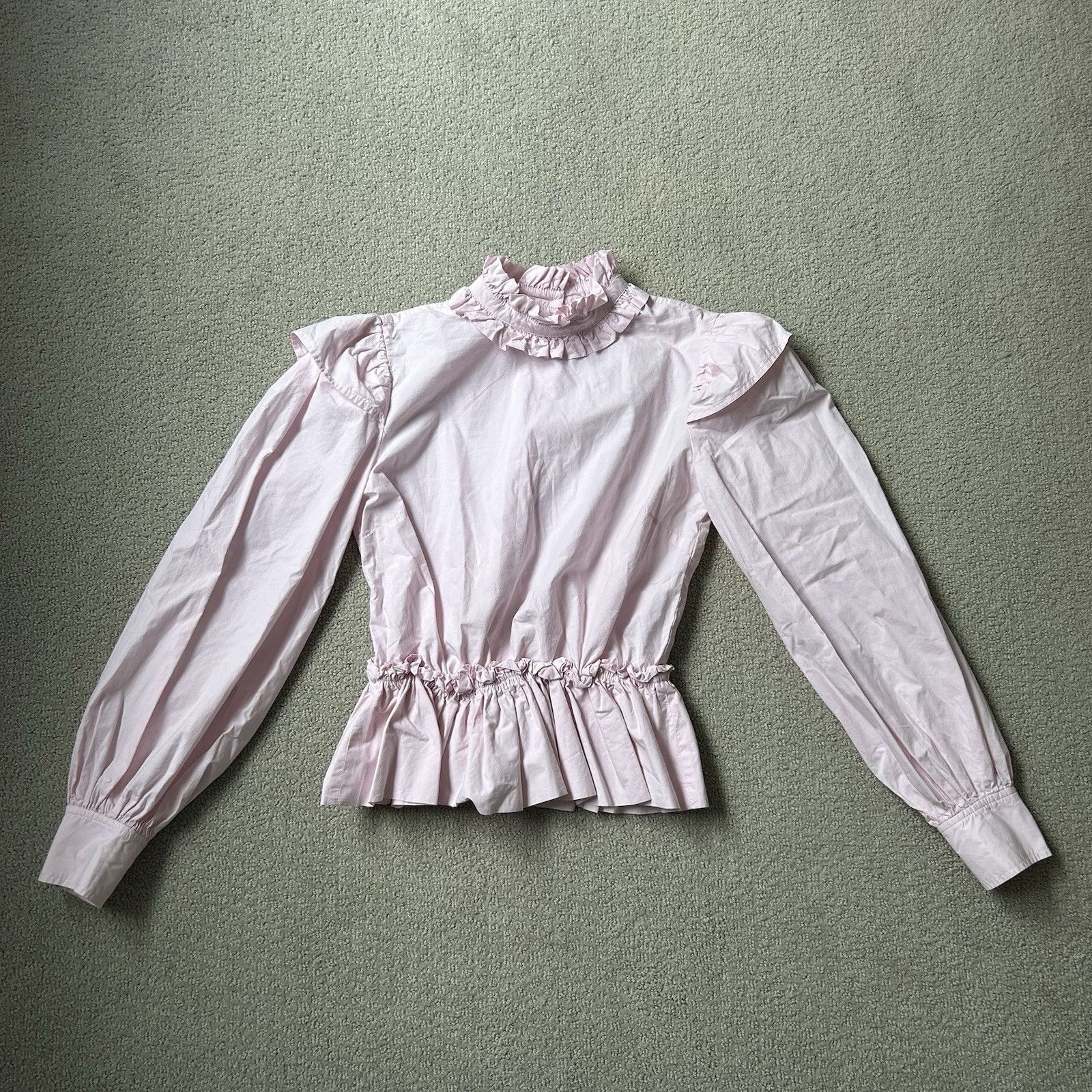 Ganni Ganni Women’s Top Pink Cotton Poplin Blouse Ruffled Cropped Size S / US 4 / IT 40 - 4 Thumbnail