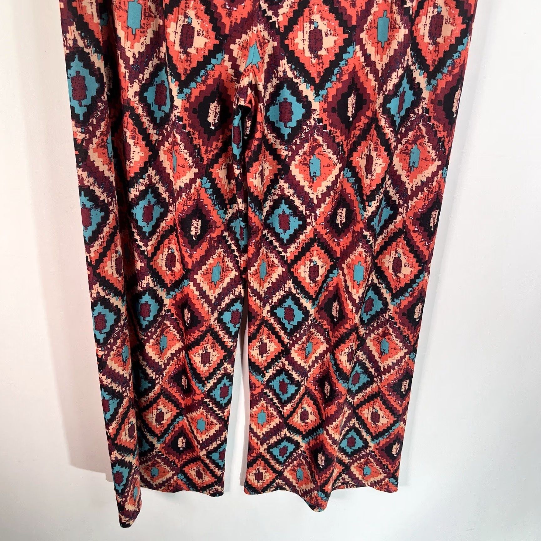 Vintage L Bisse Pants Women XL Orange Geometric Stretch Flare Leg Elastic Waist Size 40" / US 18 - 6 Thumbnail