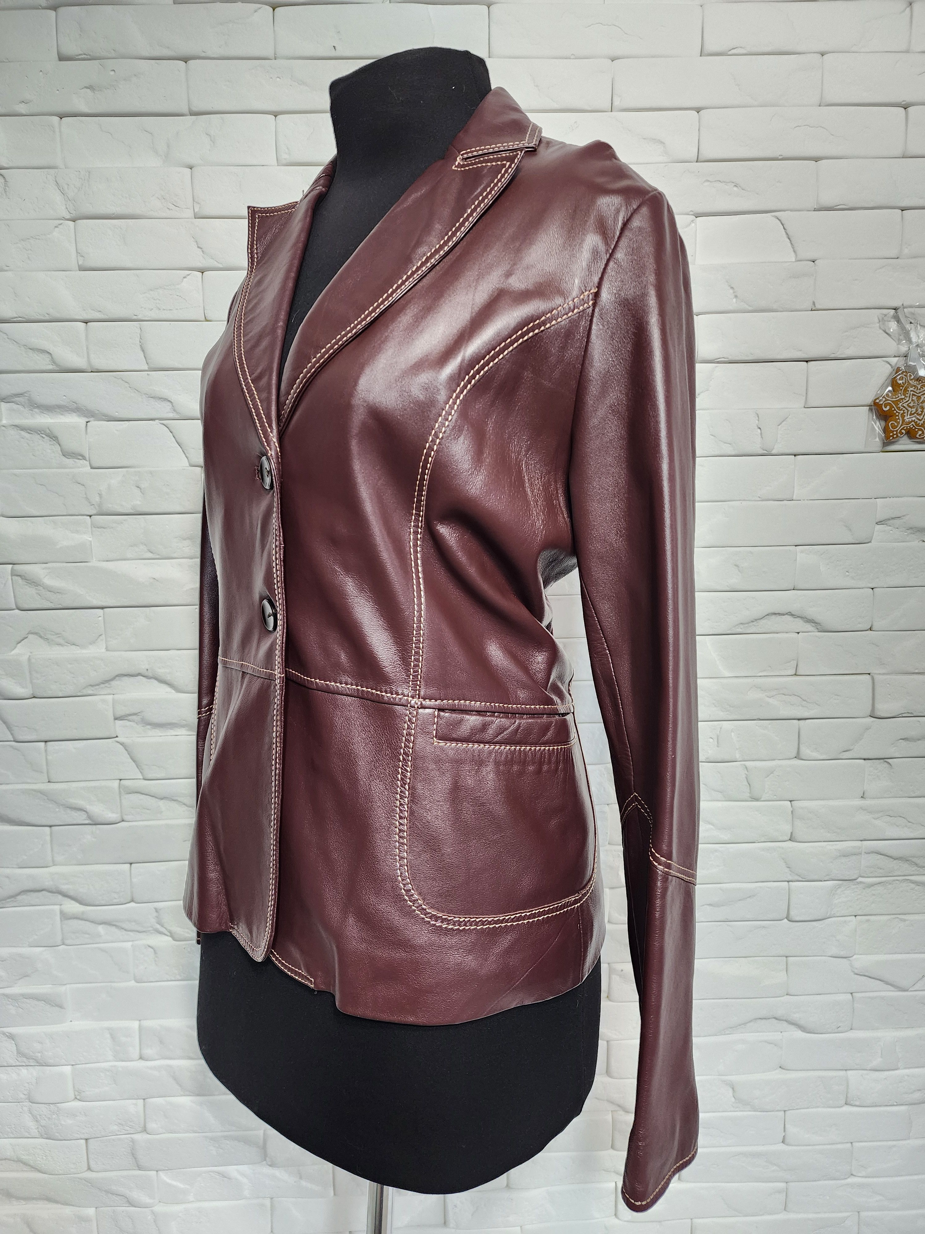 Other Brown Leather Jacket: Women's Button-Up with Pockets Size L / US 10 / IT 46 - 2 Thumbnail
