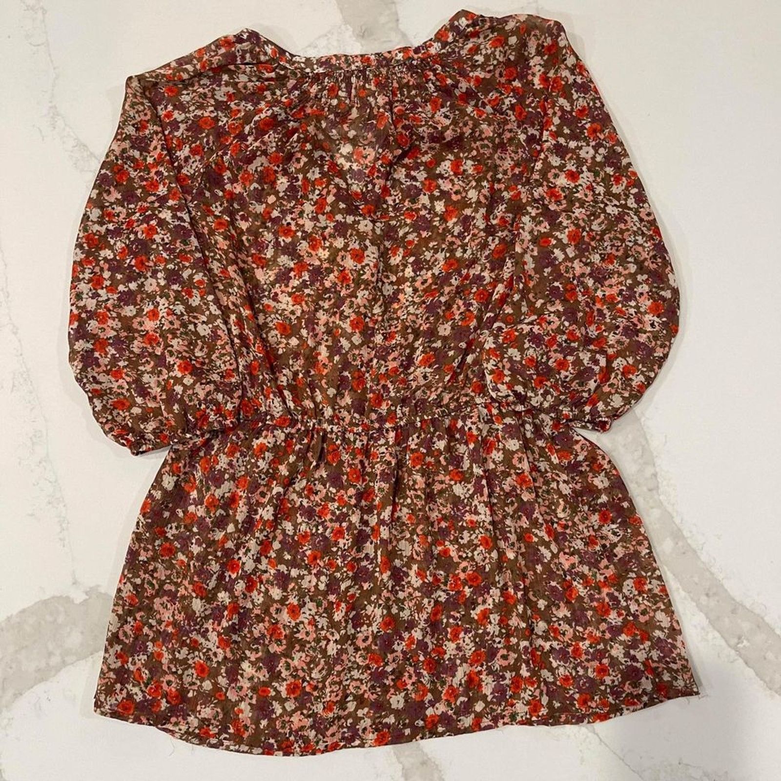 Mossimo Mossimo Sheer Floral Peasant Top Women's XL 3/4Sleeve Size XL / US 12-14 / IT 48-50 - 6 Thumbnail