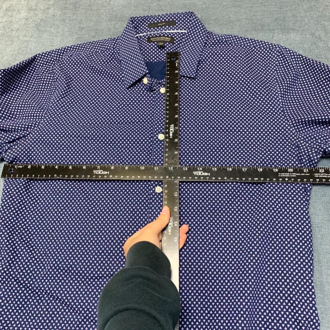Banana Republic Banana Republic Dress Shirt Mens Large Blue Printed Cotton Non Iron Slim Fit Size 42R - 6 Thumbnail