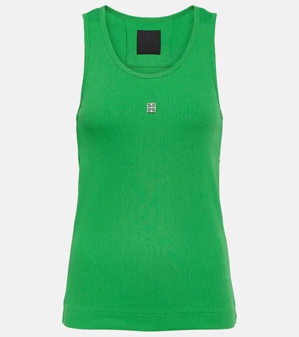 image of Givenchy O1Srvl11E0524 4G Ribbed-Knit Cotton Tank Top In Green, Women's (Size Small)