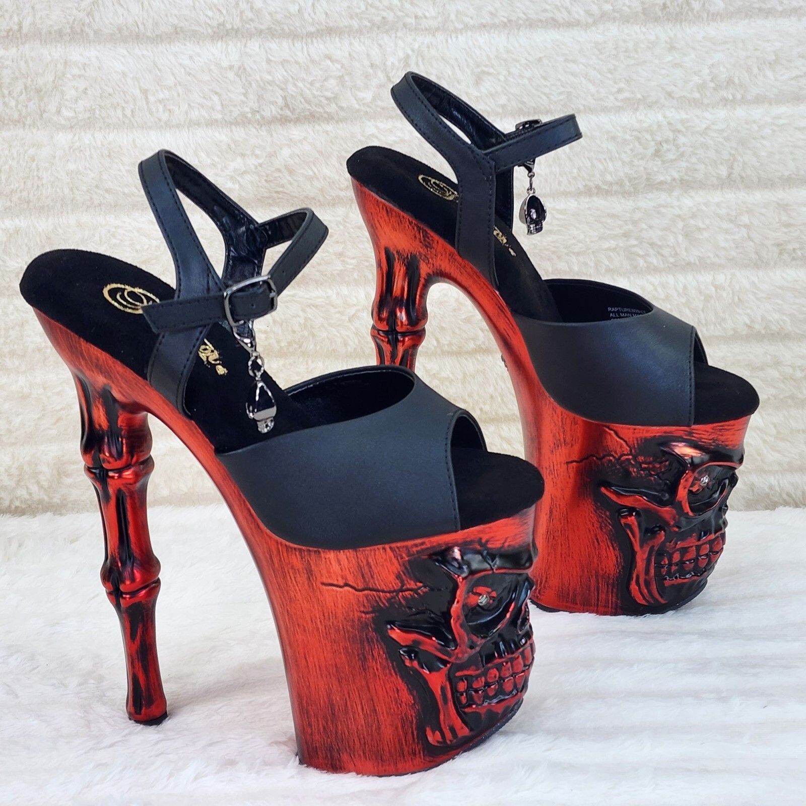 Other Rapture Black Matte Red Skull & Bones 8" High Heel Platform Size US 7 / IT 37 - 9 Thumbnail