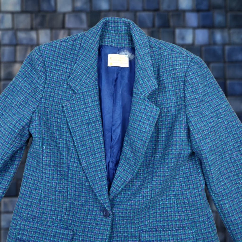 Pendleton VINTAGE Pendleton Blazer Womens 12 Blue Wool Check Tweed One-Button Lined Blazer Women Mens? Size XL / US 12-14 / IT 48-50 - 1 Thumbnail