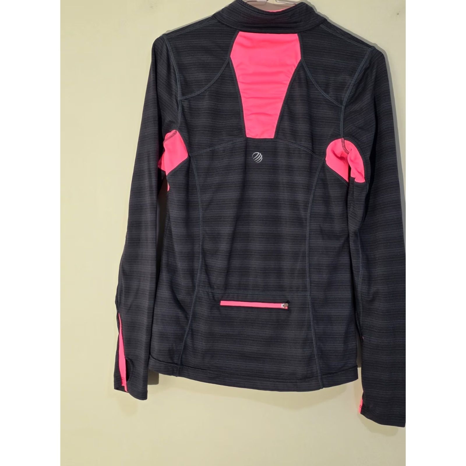 Vintage MPG 1/4 Zip Running Jacket Women's S Gray/Black Striped Long Sleeve Thumbholes Jacket Size S / US 4 / IT 40 - 3 Thumbnail