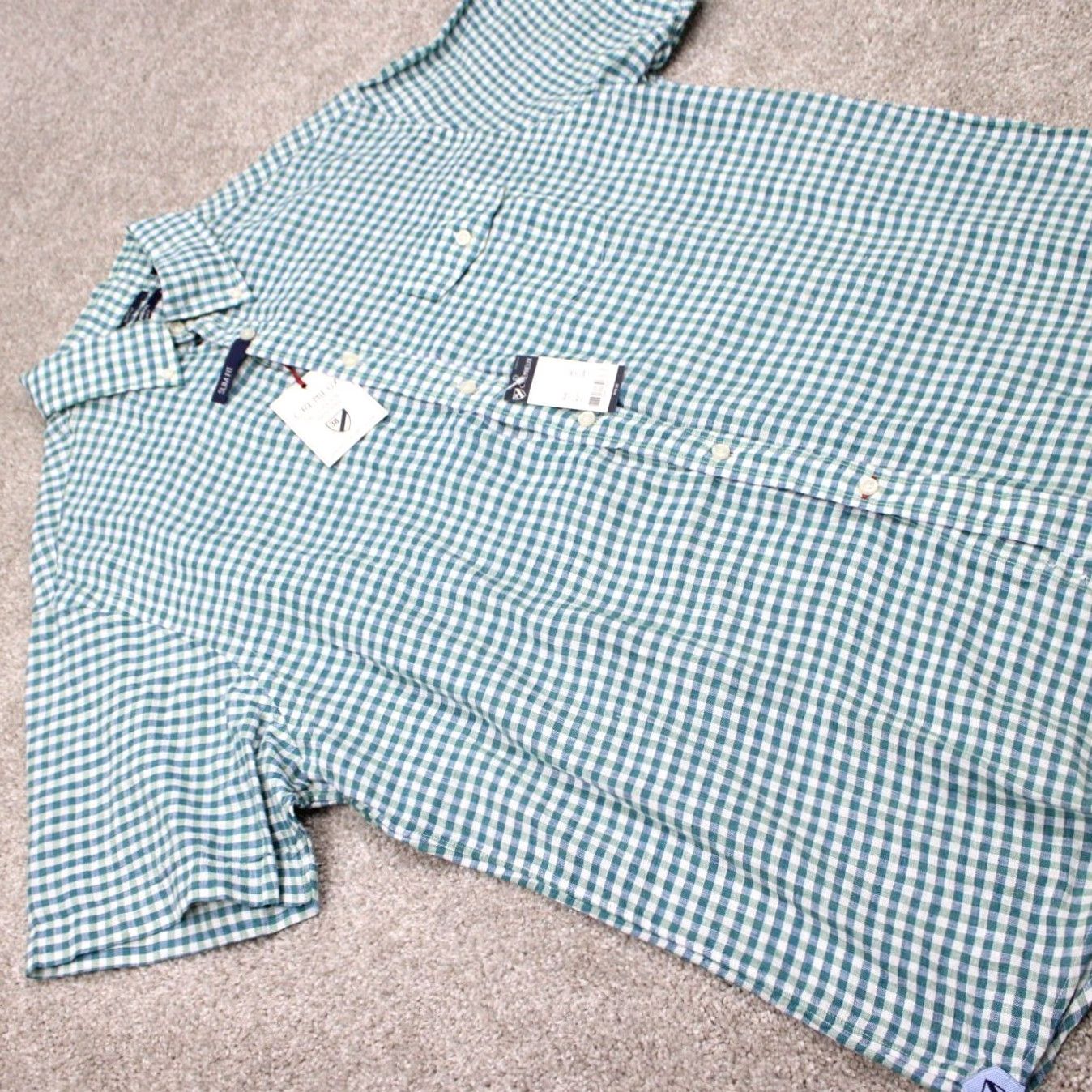 Cremieux Cremieux Long Sleeve Button-Down Shirt Mens Large Green/White Slim Fit Linen Cotton Check NWT S/S Button-Up Shirt Size US L / EU 52-54 / 3 - 6 Thumbnail