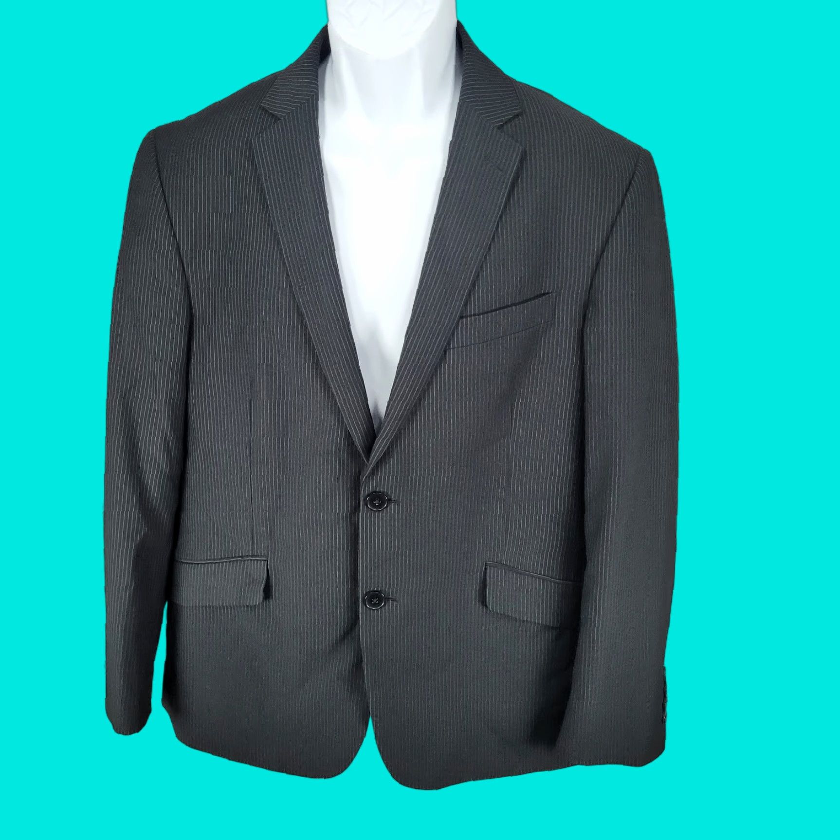 Billy London Billy London Black Pinstriped 2 Button Double Notch Blazer Sport Coat Size 42S Size 42R - 1 Thumbnail