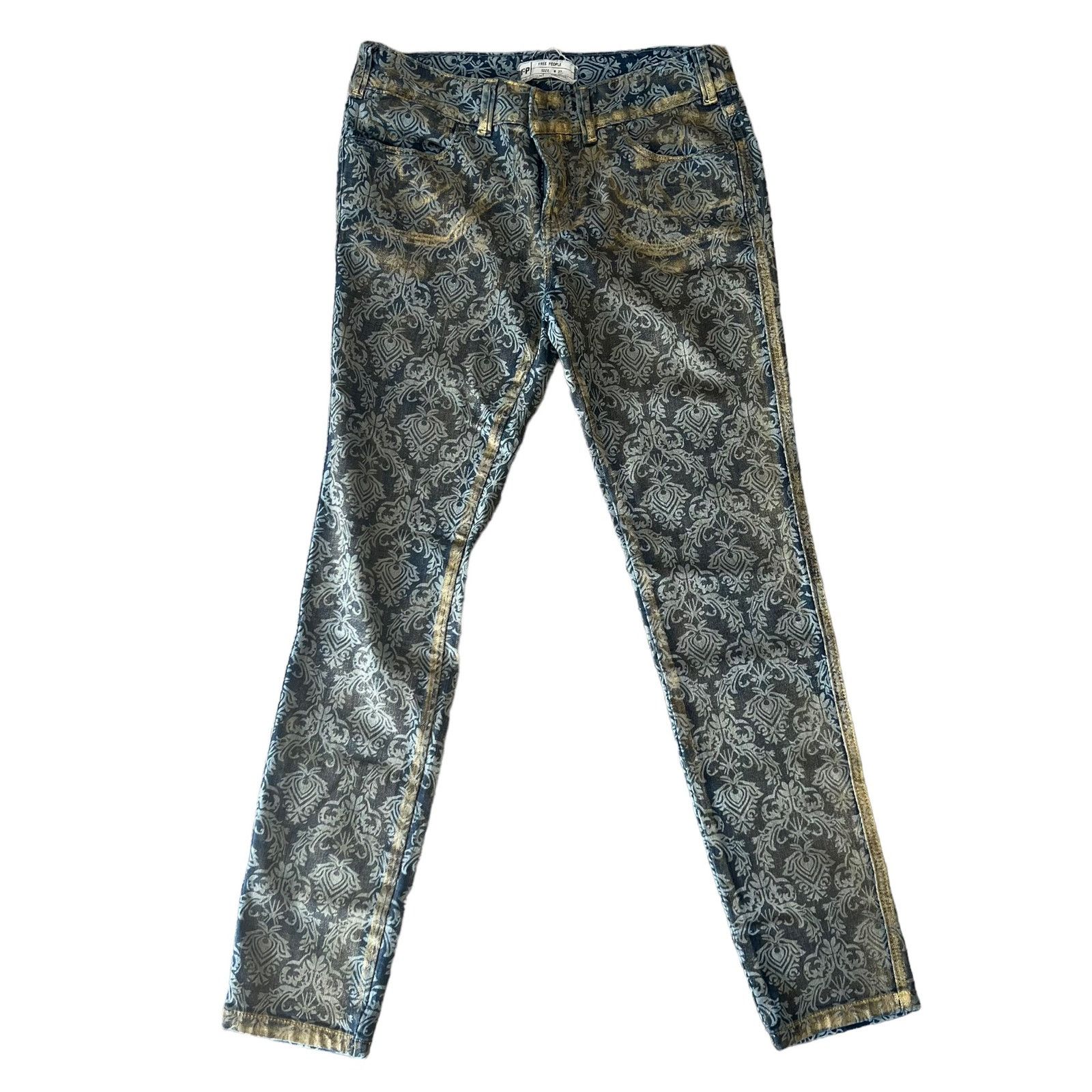 Free People RARE Free People Damask Tapestry Gold Foil Skinny Jeans 27 Size 27" / US 4 / IT 40 - 4 Thumbnail