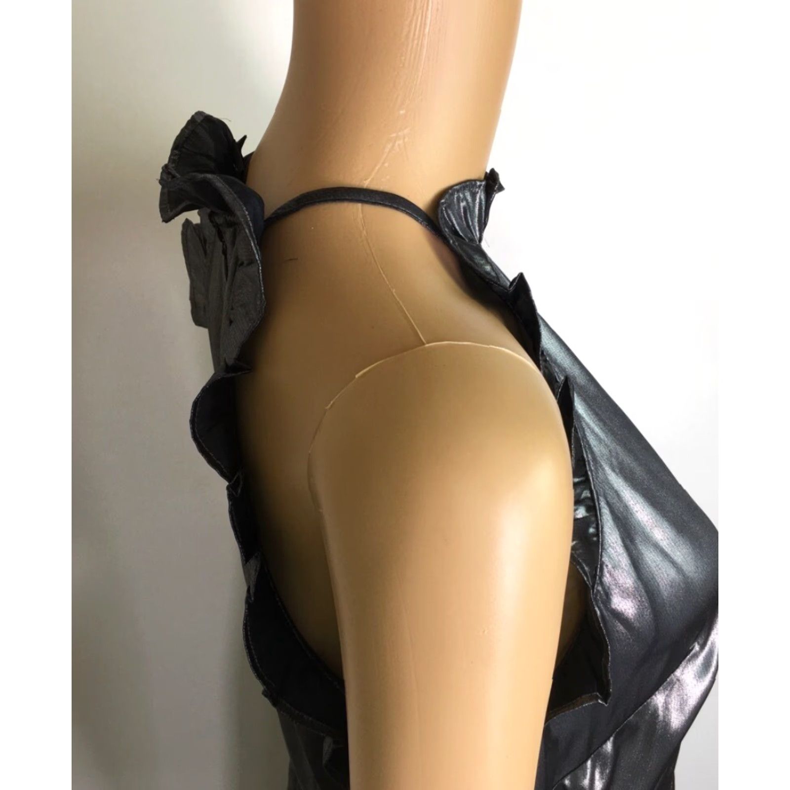 Vintage Who What Wear Womens Cocktail Dress Metallic Gunmetal Ruffle Sleeveless S New Midi Halter Zip 100% Polyester Solid Dress Womens Size S / US 4 / IT 40 - 3 Thumbnail