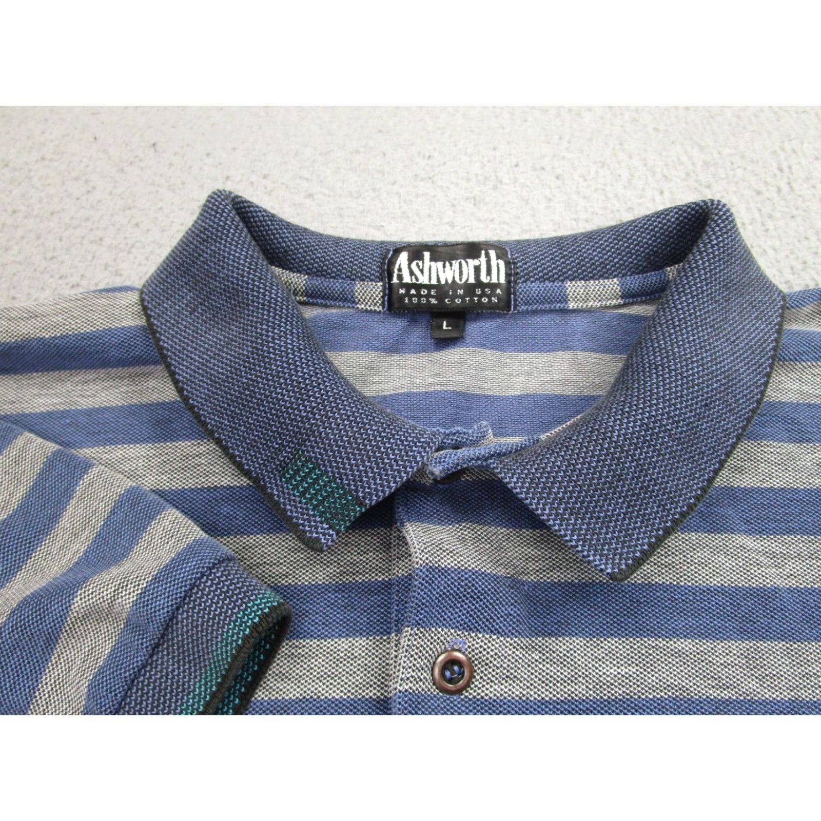 Vintage VINTAGE Ashworth Polo Shirt Mens Large Blue Gray Striped Spanish Hills Golf USA Cotton Size US L / EU 52-54 / 3 - 5 Thumbnail