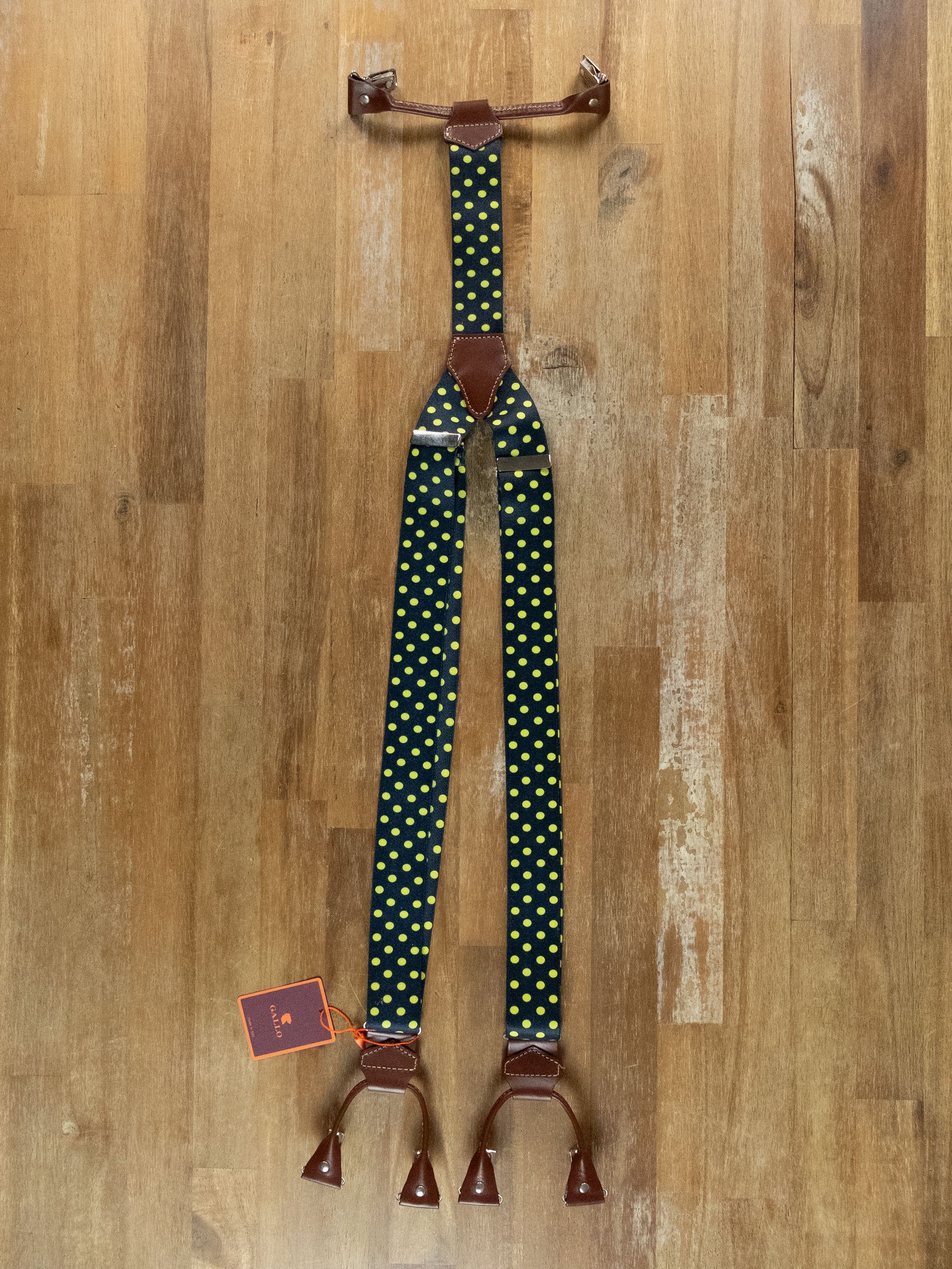 Other GALLO navy blue polka dots elastic & leather suspenders Size ONE SIZE - 1 Thumbnail
