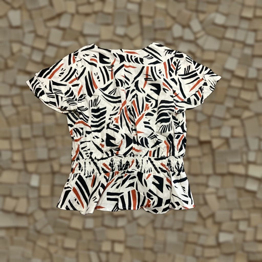 Gloverall Mi Ami Shirt Women's Medium Orange White V-Neck Allover Print Shirt Girls? Size M / US 6-8 / IT 42-44 - 1 Thumbnail