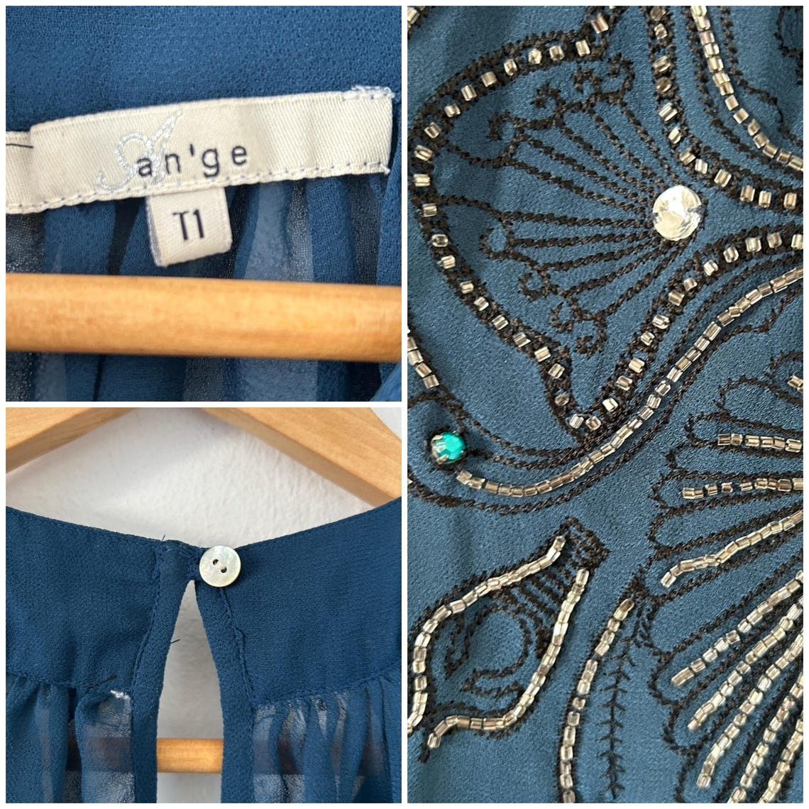 Vintage Y2K Sheer Teal Blue Beaded Mini Dress Size M / US 6-8 / IT 42-44 - 9 Thumbnail