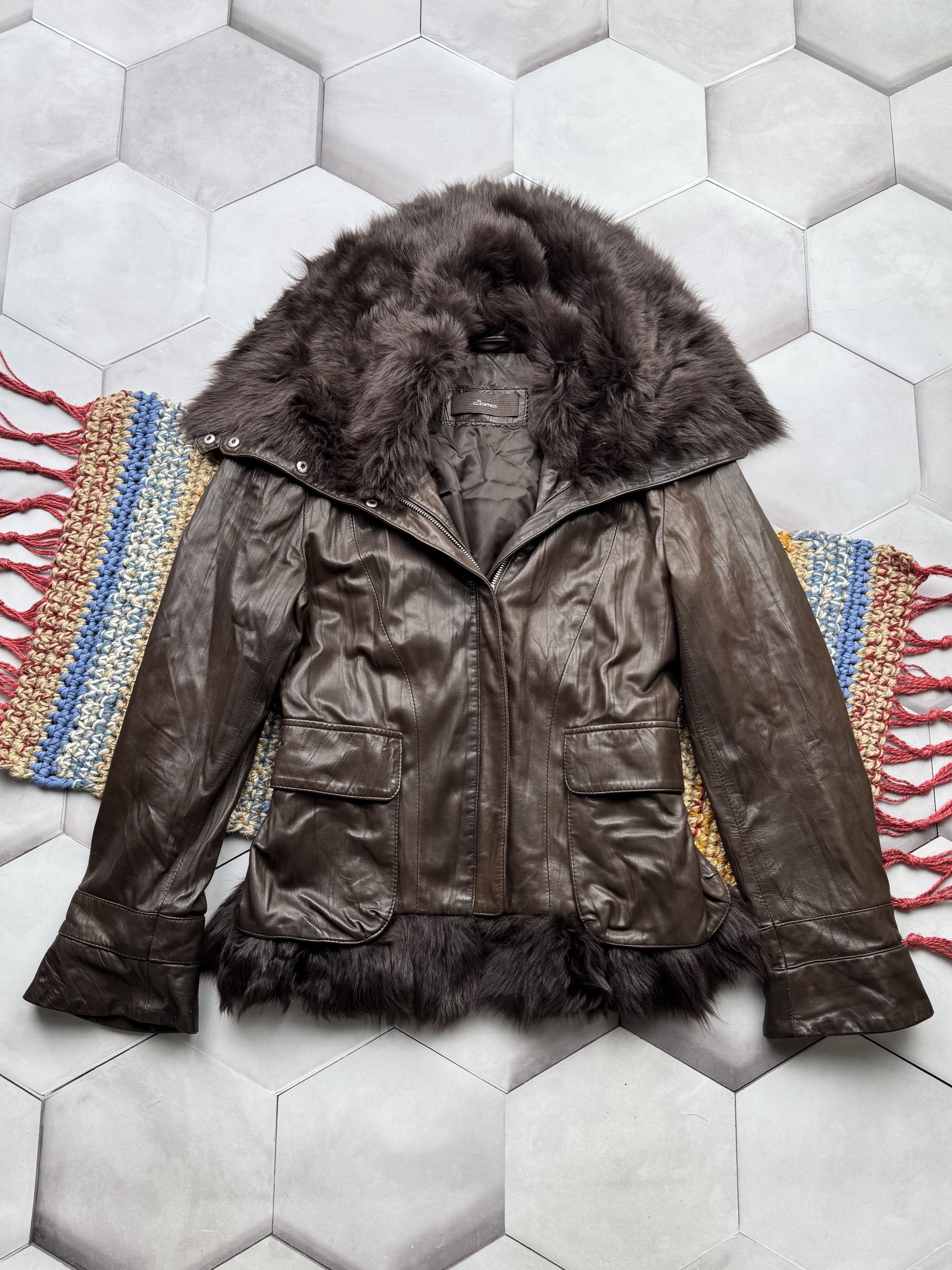 Outlet Vintage authentic mink and leather fur coat