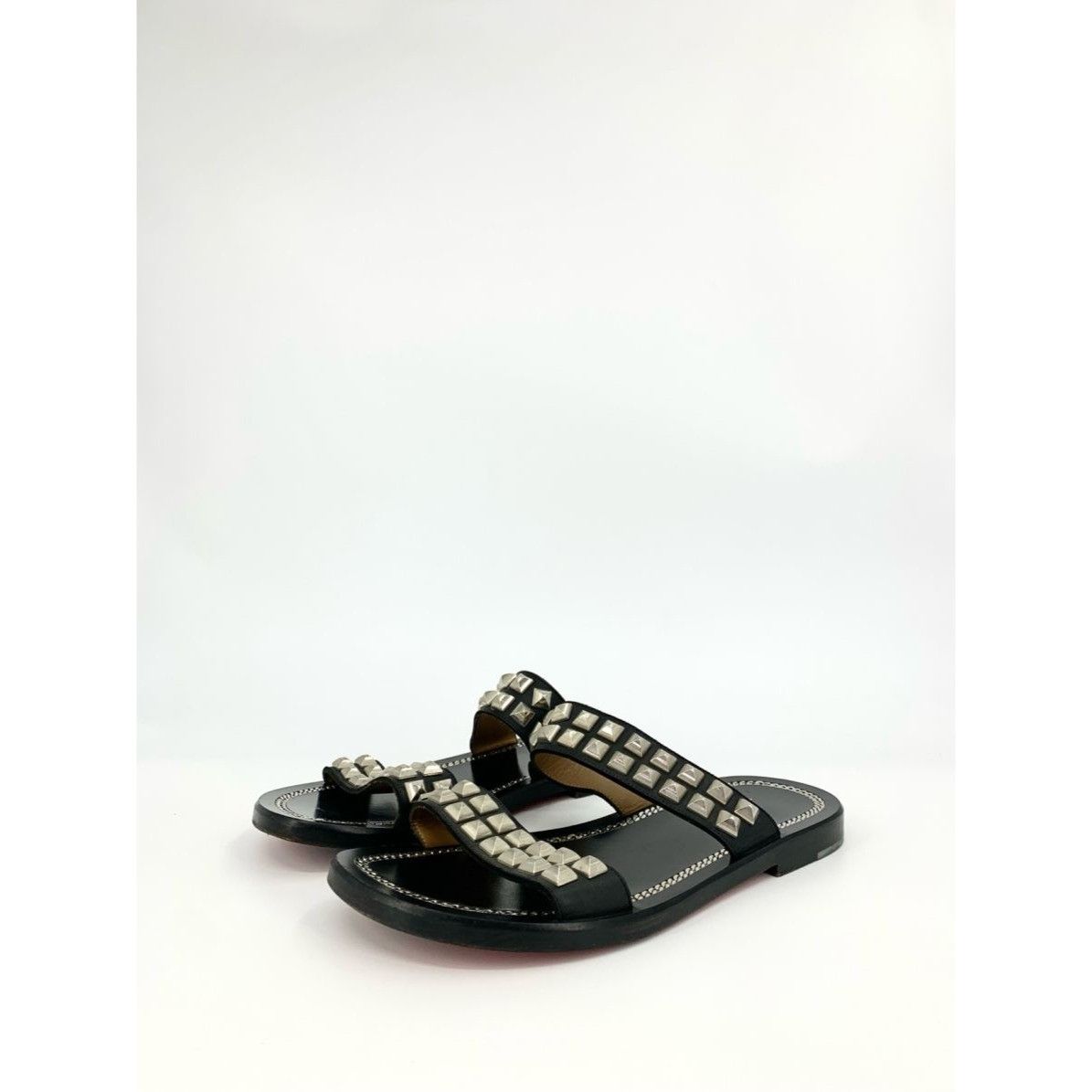 Christian Louboutin Christian Louboutin Womens Black Leather Studded Sandals Riv Size US 11 / IT 41 - 1 Thumbnail