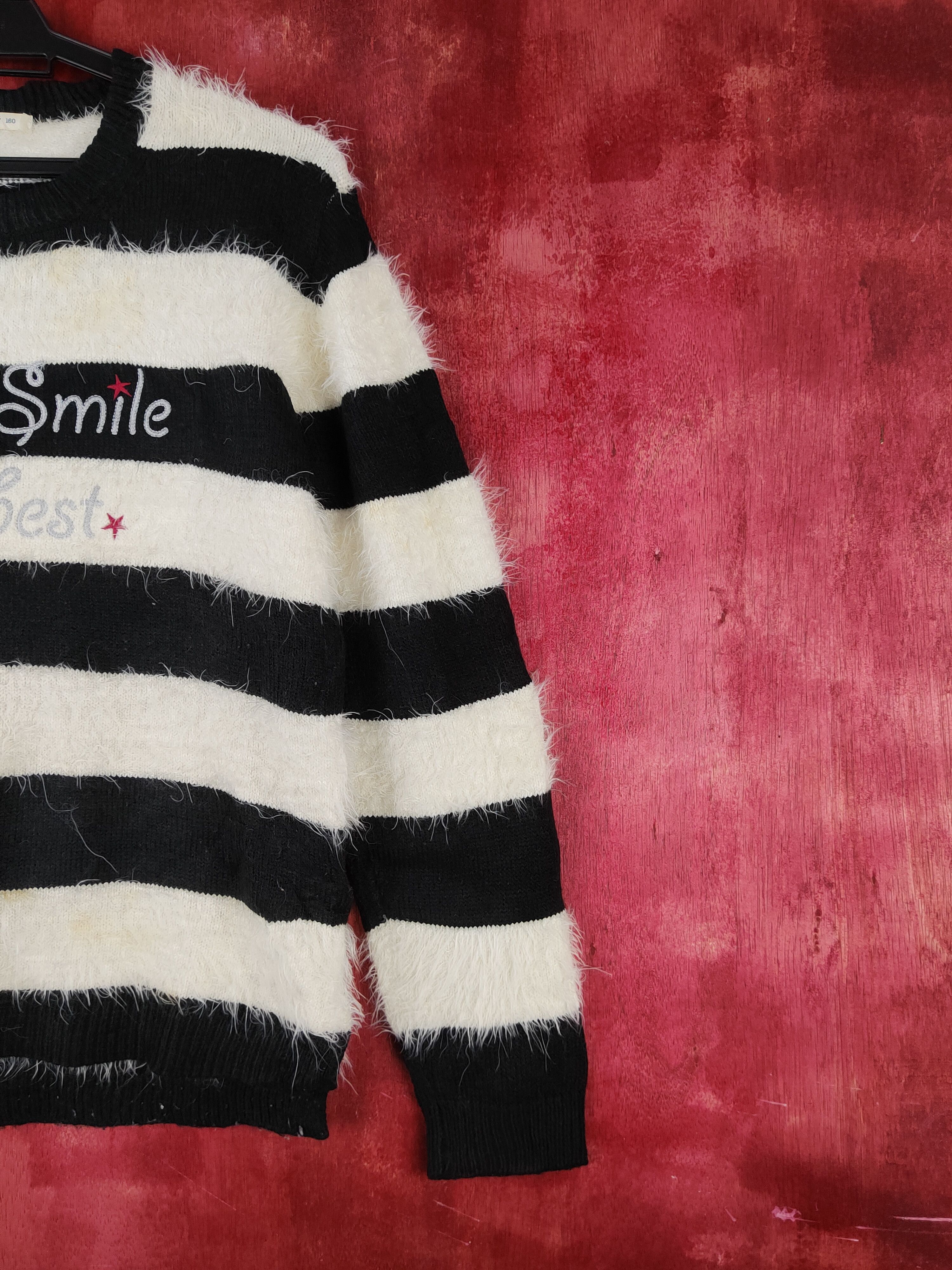 Japanese Brand × Vintage Beige Stripe Fur Mohair Knitwear ❌ Kurt Cobain Design Size M / US 6-8 / IT 42-44 - 6 Thumbnail