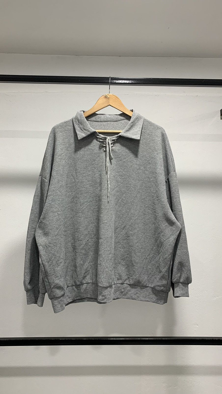 image of Retro Collar Knitwear Waffle Oversize Issey Miyake Inspired in Grey, Men's (Size XL)