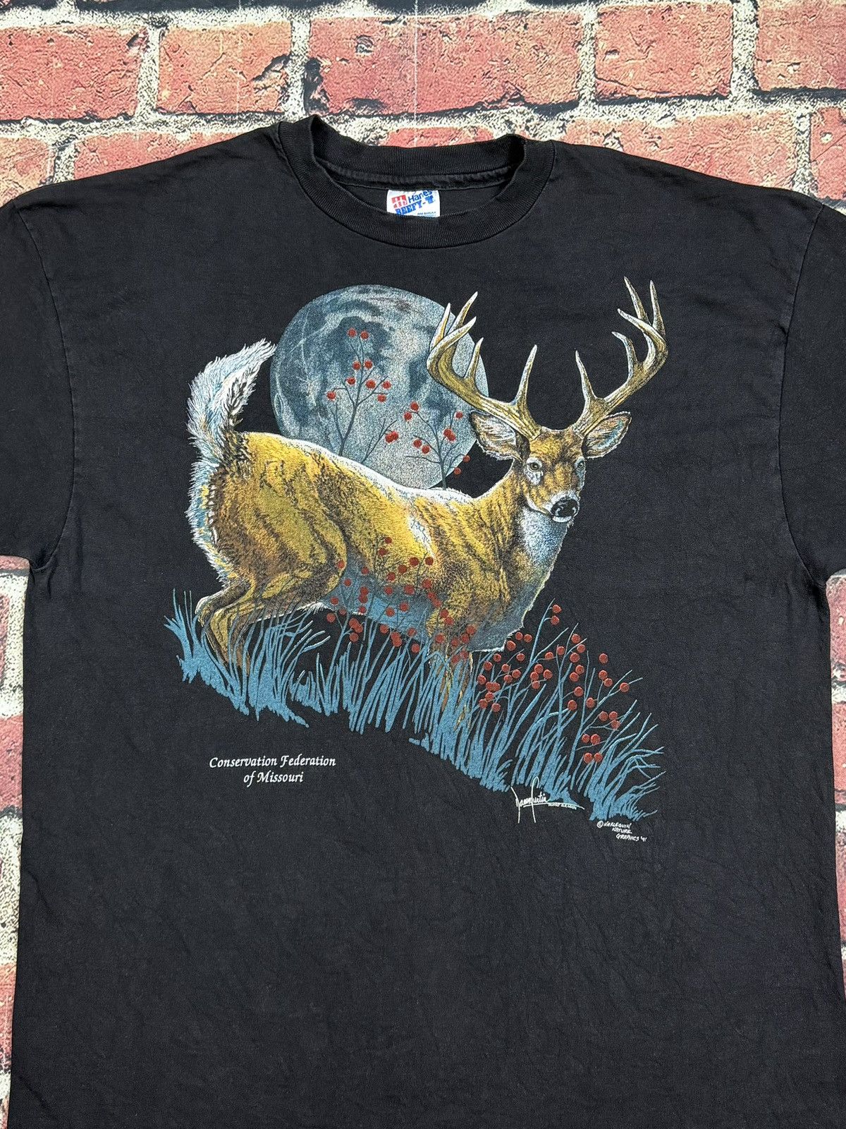 Hanes Vintage Buck DEER Single Stitch T-Shirt Game Thief Poachers Size US XL / EU 56 / 4 - 3 Thumbnail