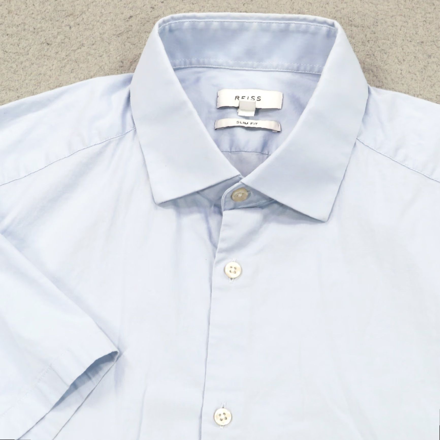 Reiss REISS Shirt Men Large Slim Fit Light Blue Short Sleeve Button Up Poplin Redmayne Size US L / EU 52-54 / 3 - 2 Thumbnail