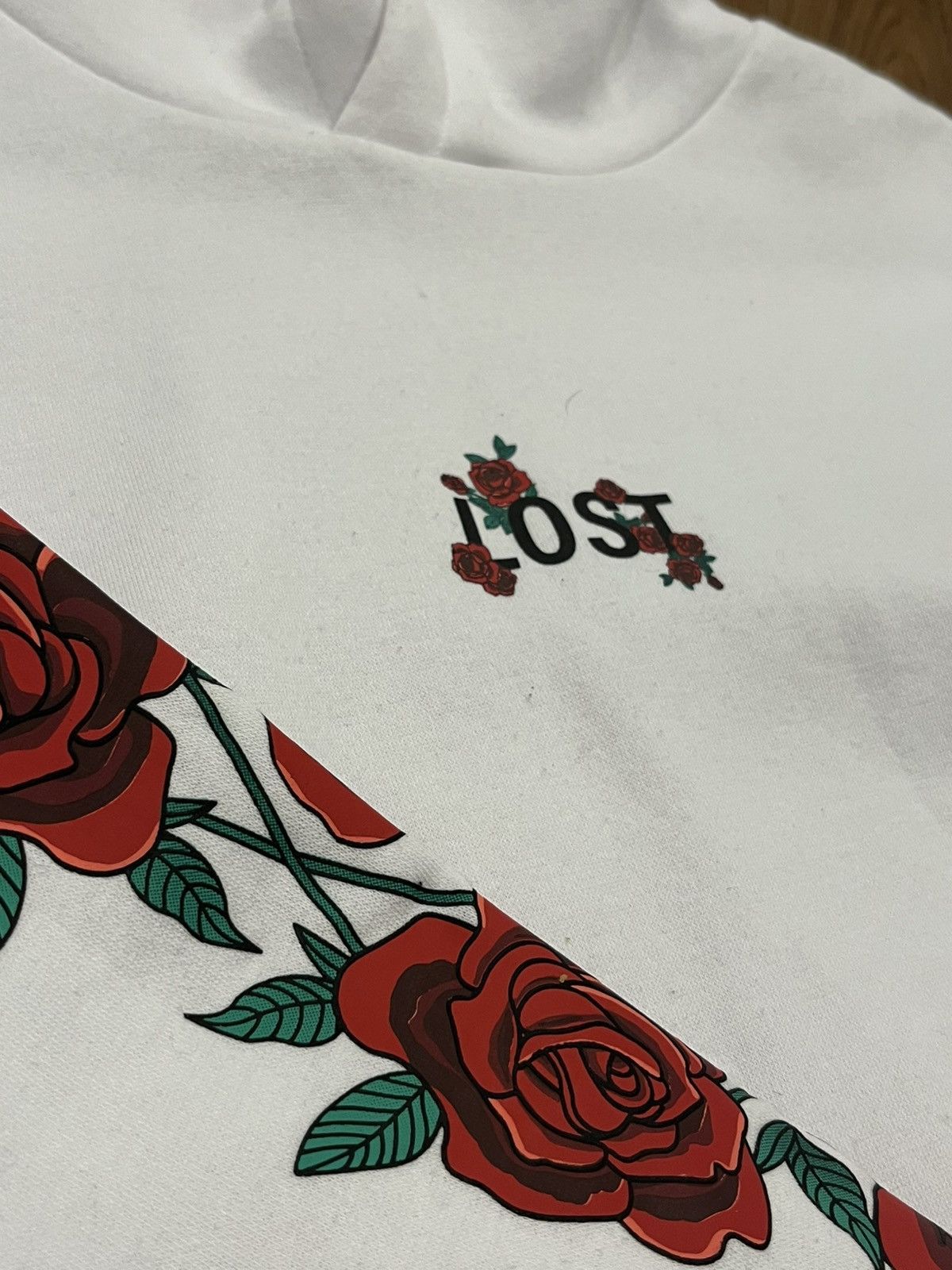 Lost Enterprises White Hoodie with Rose Embroidery – “LOST” Design Size S / US 4 / IT 40 - 2 Thumbnail
