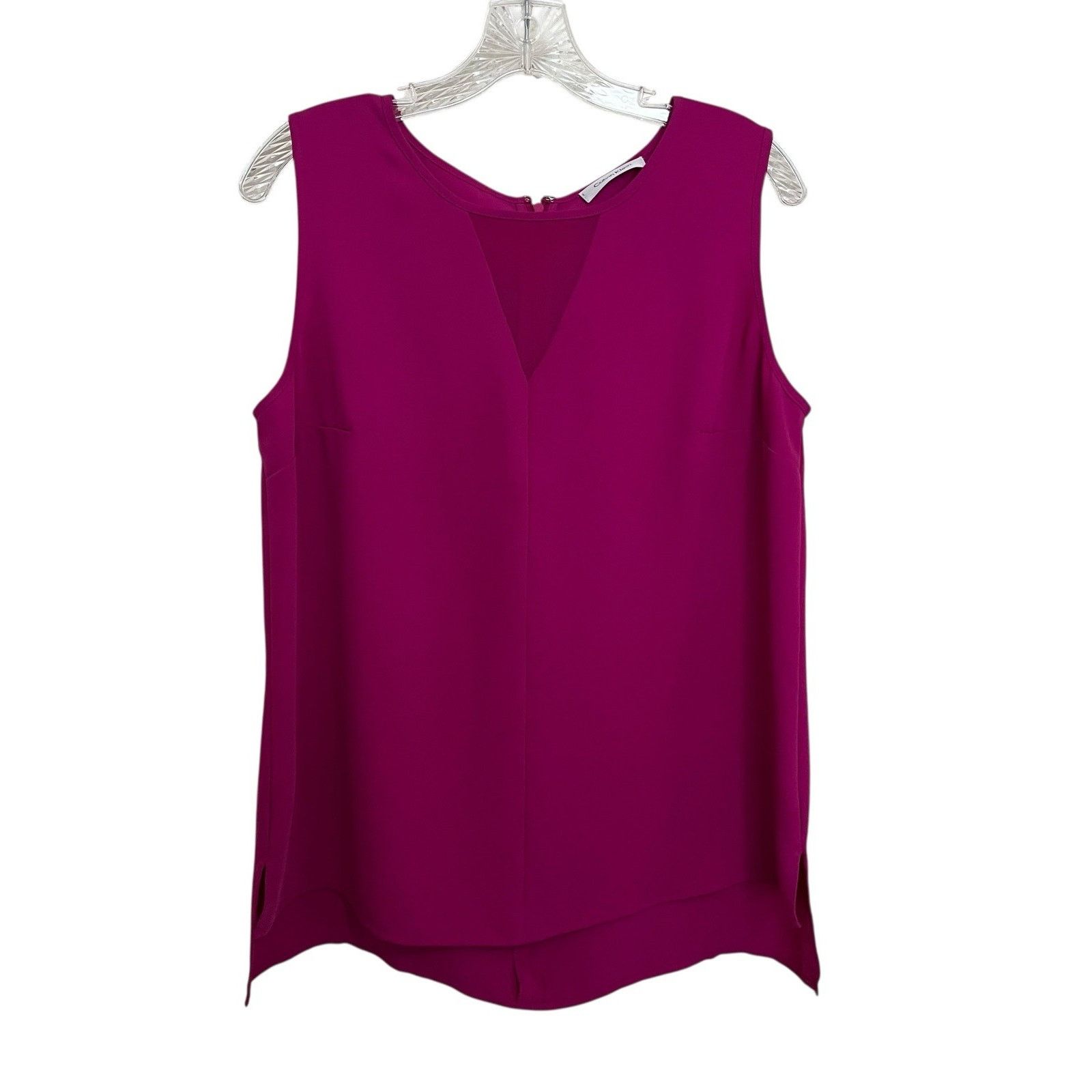 Calvin Klein Calvin Klein | Hot Pink Fuchsia Sleeveless Top Mesh Neckline Size L / US 10 / IT 46 - 1 Thumbnail