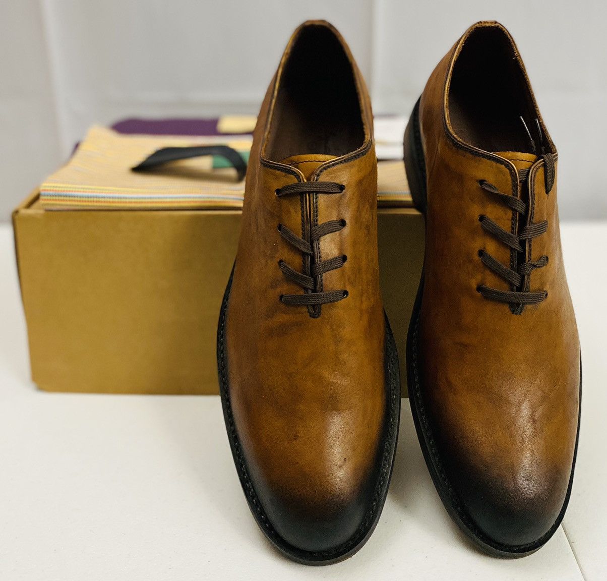 Esquivel 🇺🇸 Cognac Hand Burnish Harrison Wholecut Lace-Up NEW