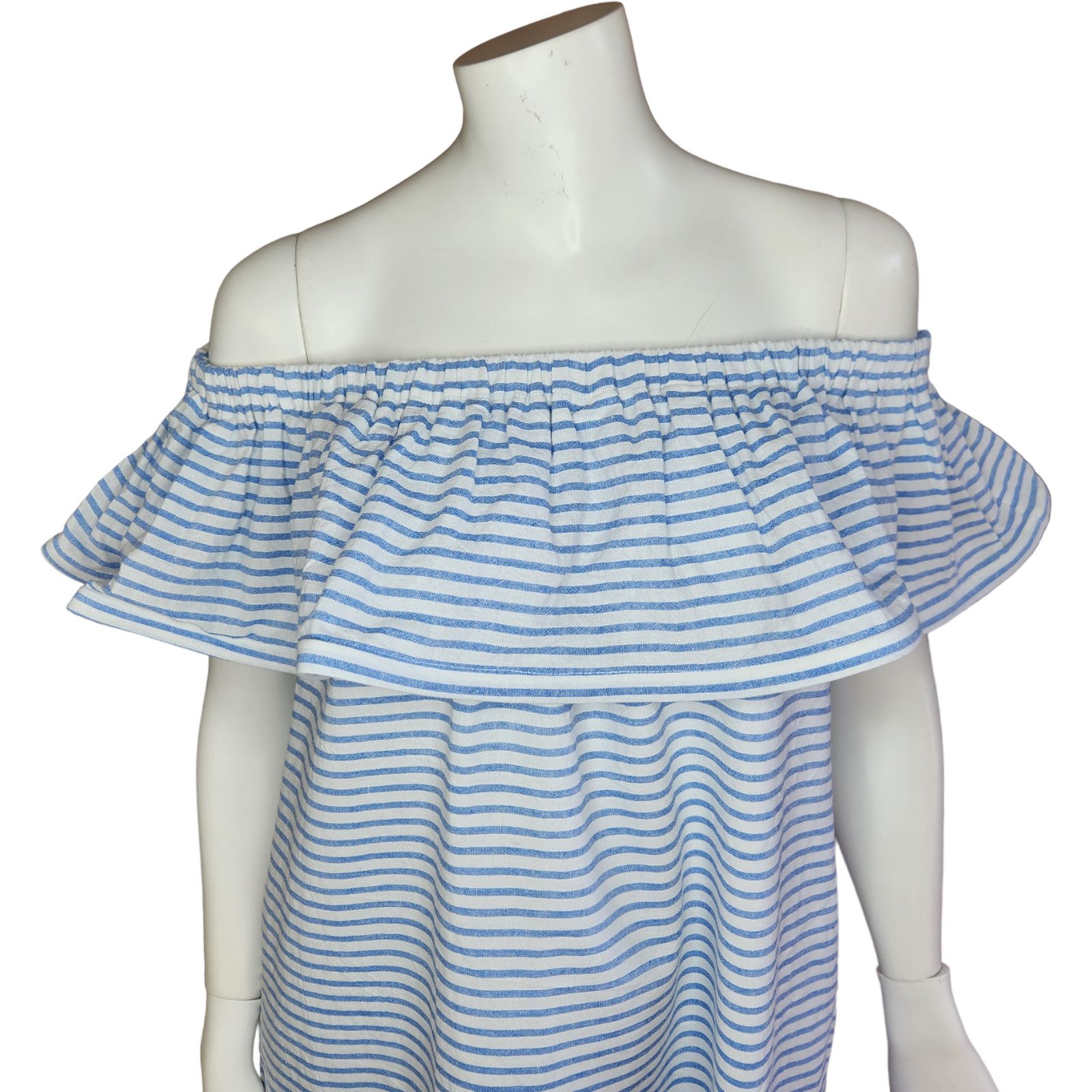 REVOLVE Revolve Line & Dot Dress Womens Large Lea Blue White Stripe Size L / US 10 / IT 46 - 2 Thumbnail