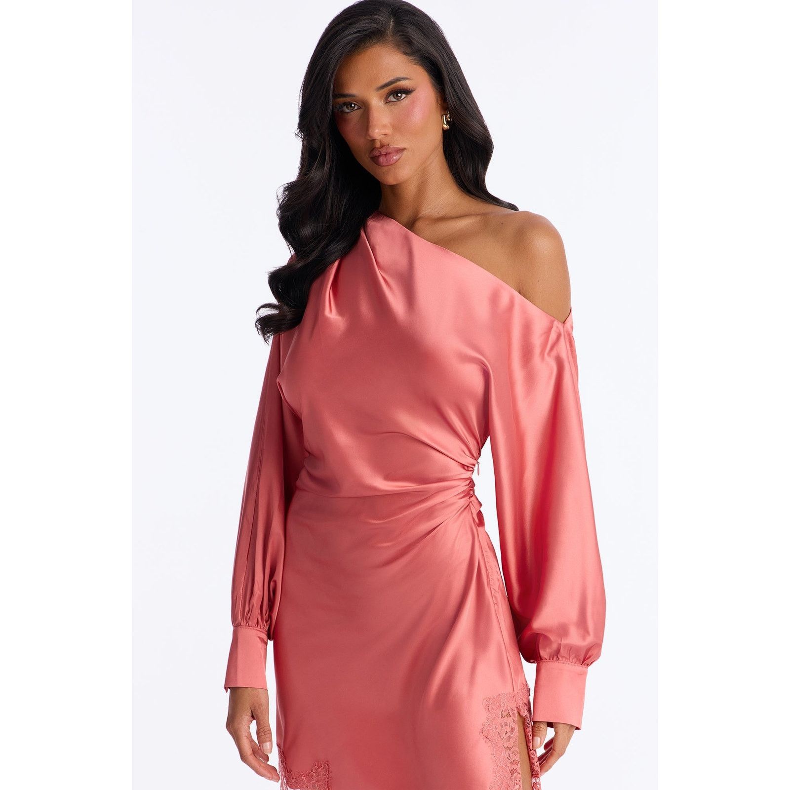 Other Savannah Asymmetrical Satin Mini Dress - Rose - Size 1X Size XL / US 12-14 / IT 48-50 - 2 Thumbnail