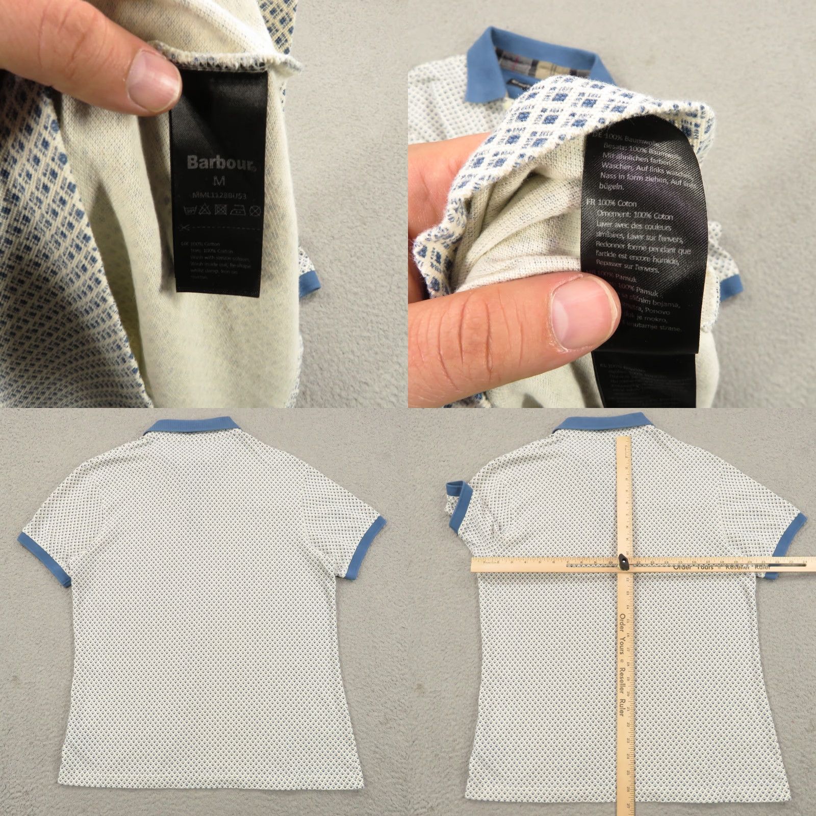 Barbour Barbour Polo Shirt Mens Medium Blue White Diamond Pattern Check Placket Designer Size US M / EU 48-50 / 2 - 8 Thumbnail