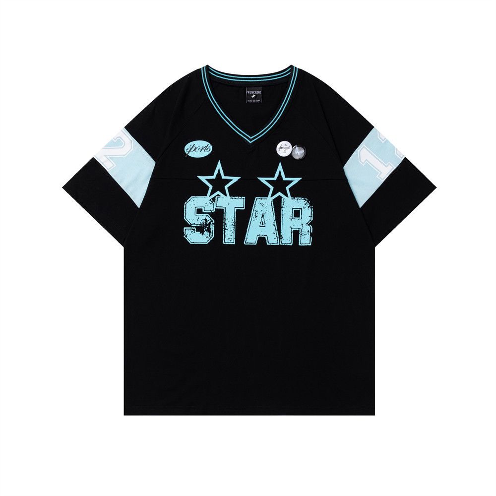 Japanese Brand × Vintage Men's loose street cotton V-neck letter print T-shirt Size US M / EU 48-50 / 2 - 1 Thumbnail